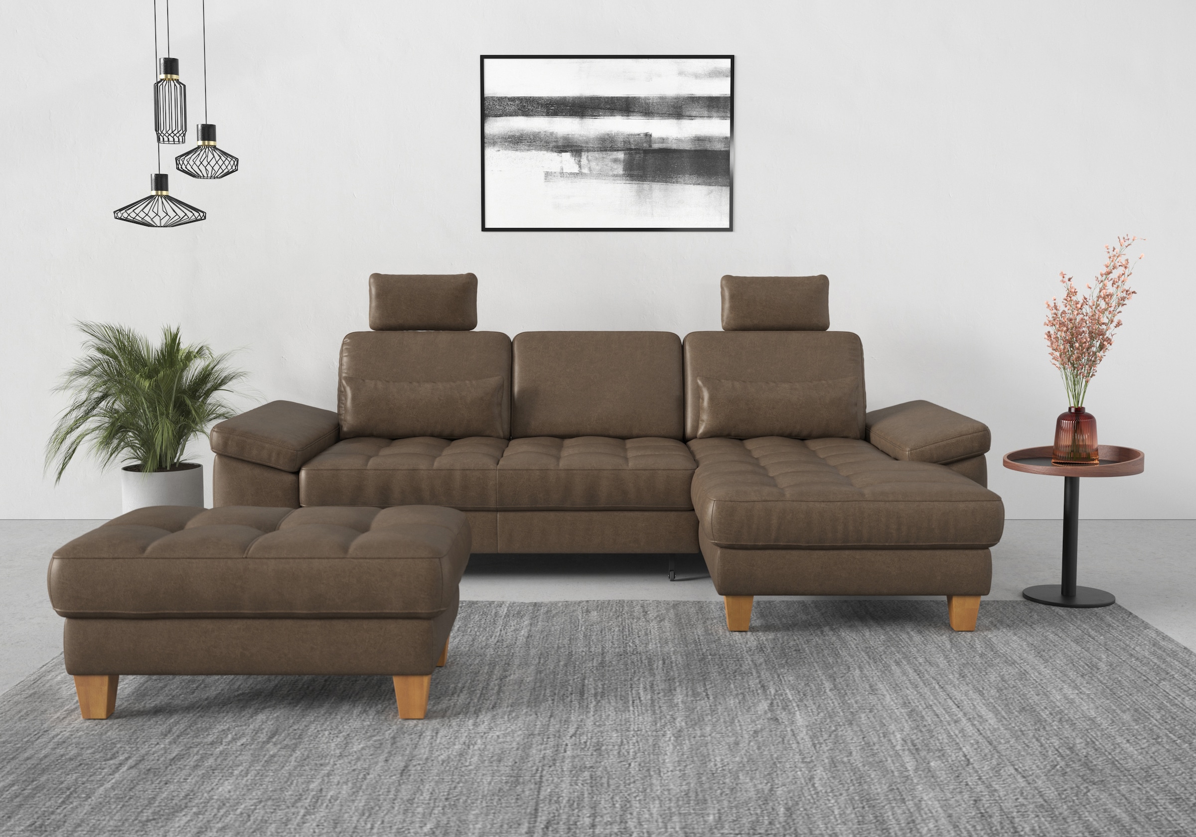sit&more Ecksofa »Westham L-Form«, mit Recamiere, mit oder ohne Bettfunktion, Bettkasten, Füsse Eiche