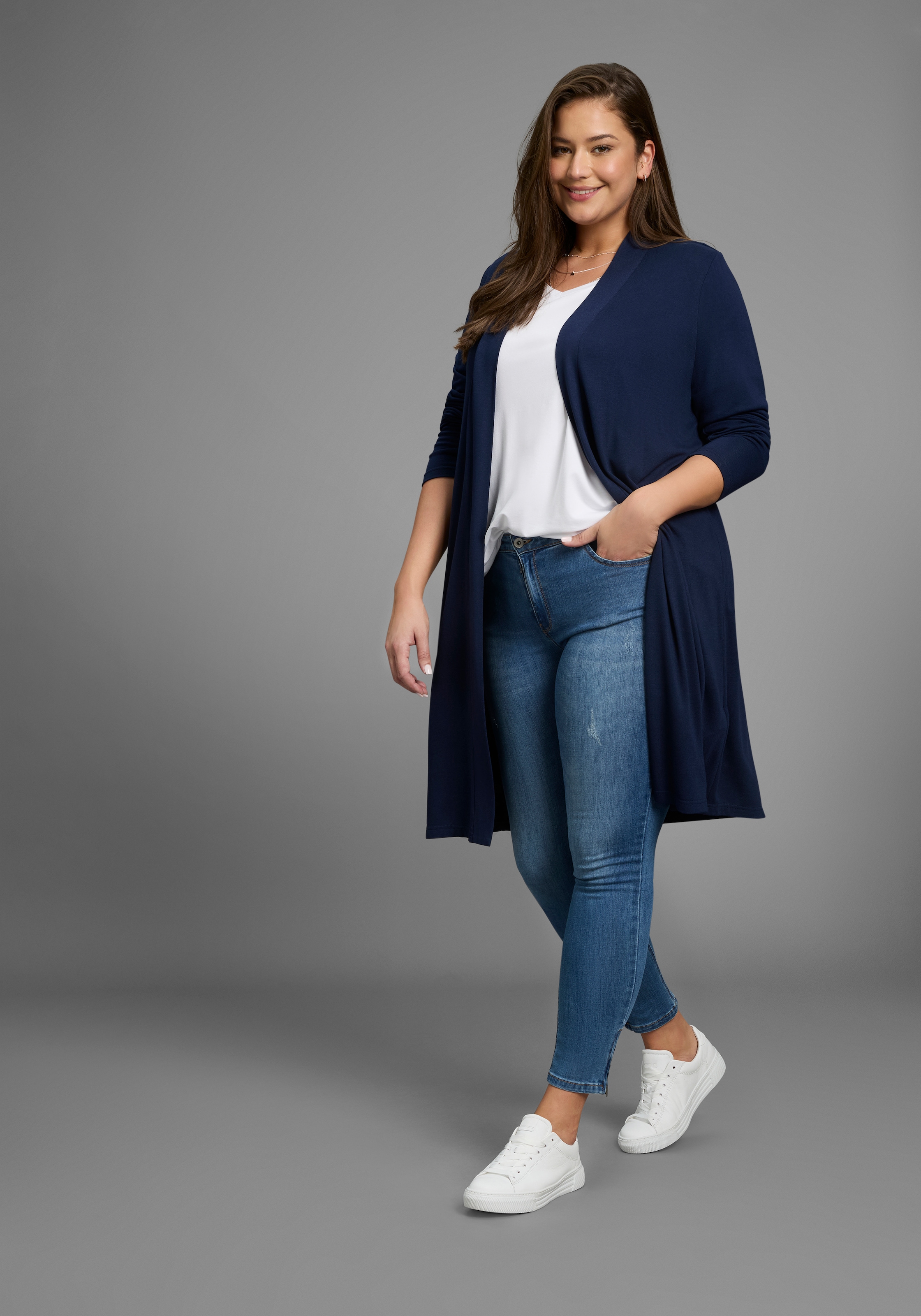 Laura Scott CURVE Longstrickjacke, aus weichem, angenehmem fliessendem Jerseymaterial - GROSSE GRÖSSE