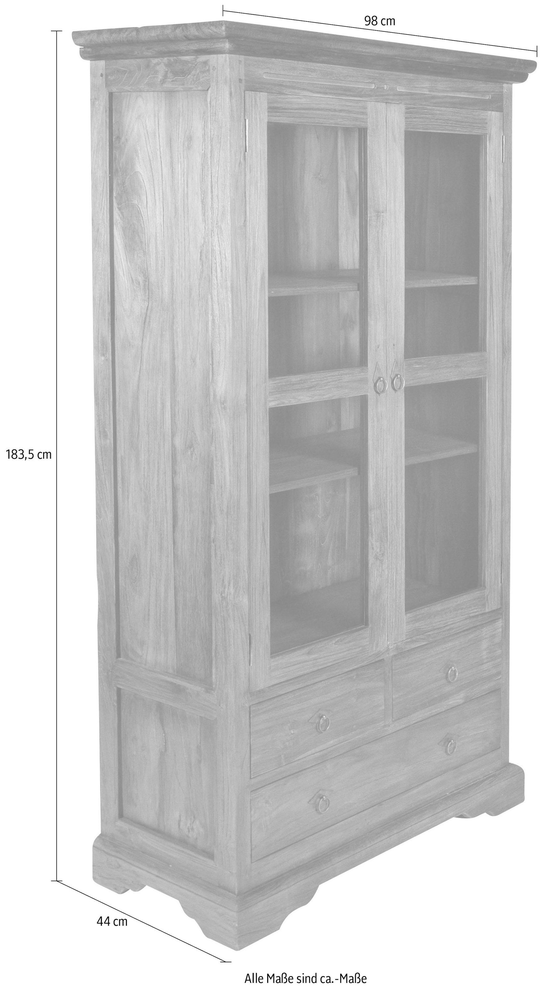 SIT Vitrine »Tartu aus recyceltem Teakholz mit 2 Türen & 3 Schubladen« Massivholz Vitrine mit Glastüren & vielseitigem Stauraum