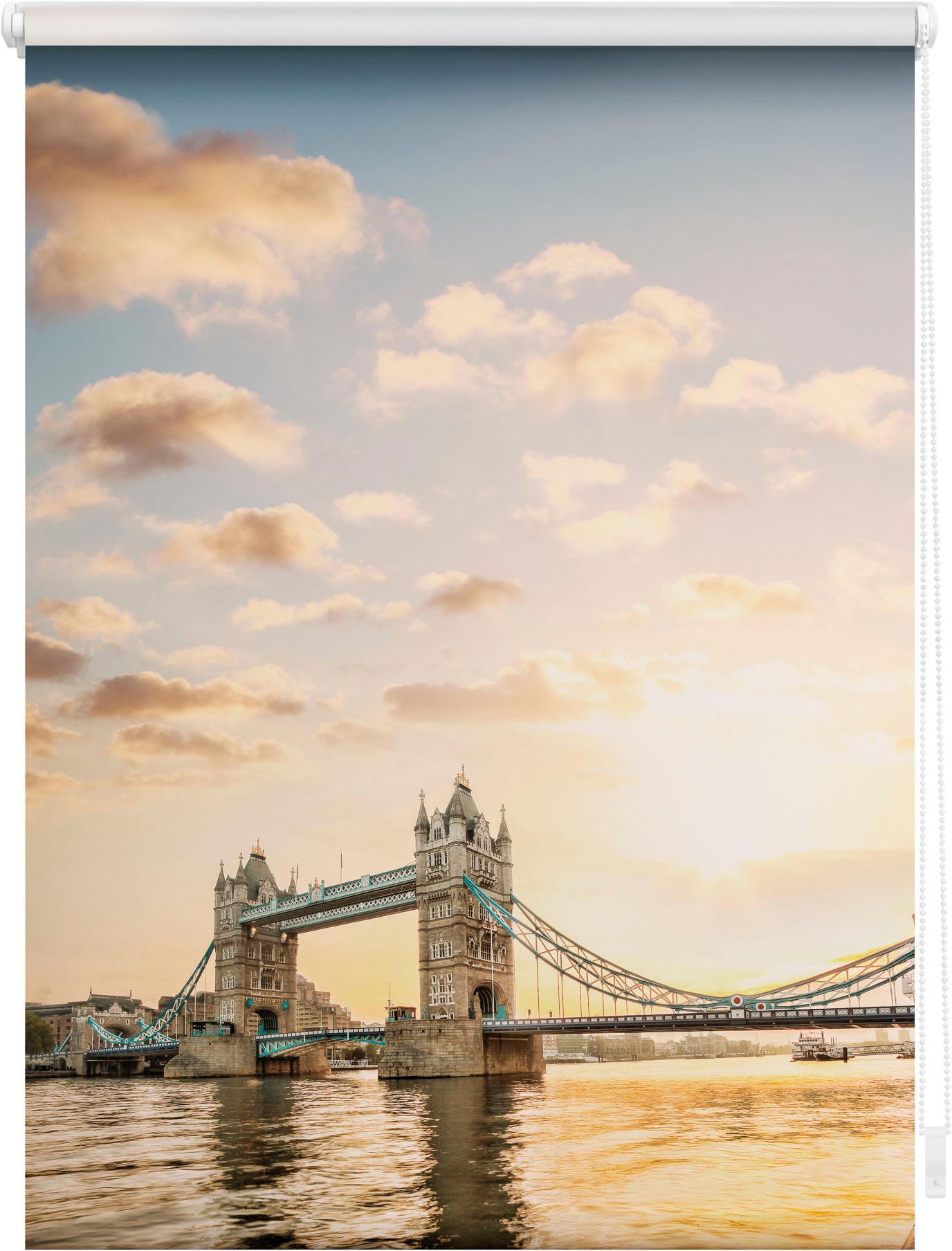 Image of LICHTBLICK ORIGINAL Seitenzugrollo "Rollo Klemmfix, ohne Bohren, blickdicht, Tower Bridge - Rot Weiss" blickdicht Blendschutz Sichtschutz freihängend