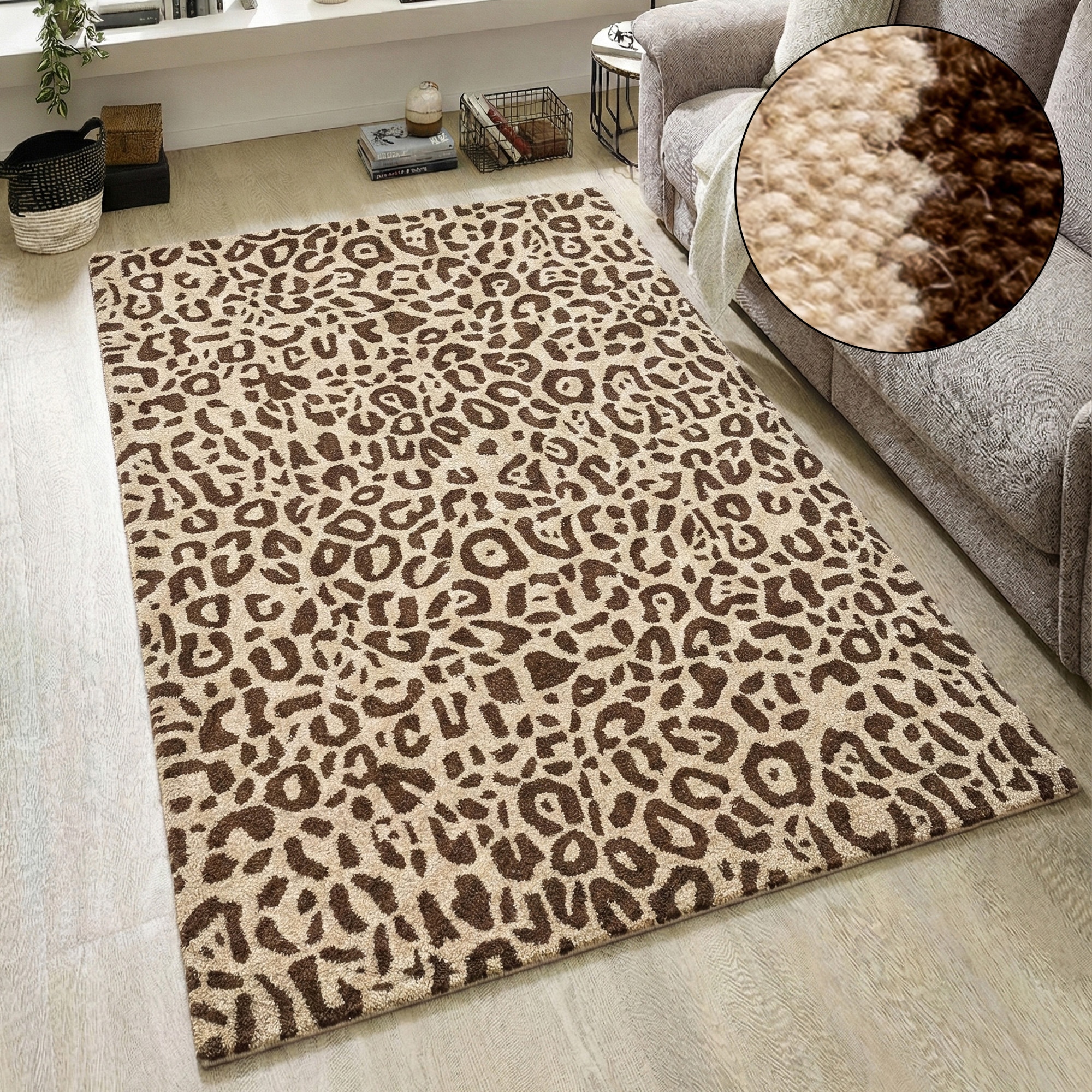 GOODproduct Tapis en laine »Gabbo Leo, Leopardenmuster, handgearbeitet« Rectangulaire 14 mm Höhe reine Wolle, Uni, Wohnzimmer, Schlafzimmer, Esszimmer