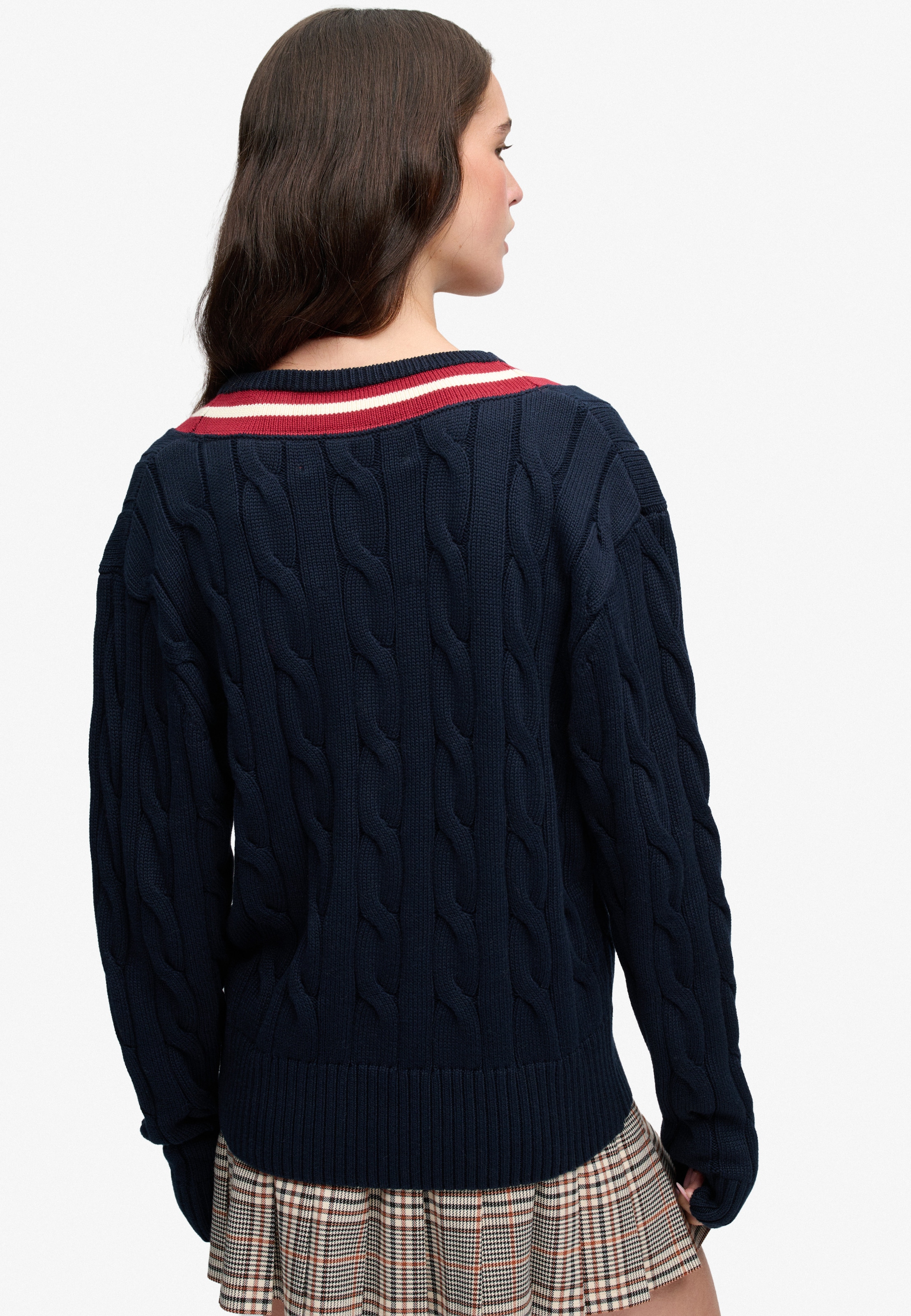 Superdry Pull col V »CLASSIC CABLE CRICKET KNIT« Baumwolle, loose fit
