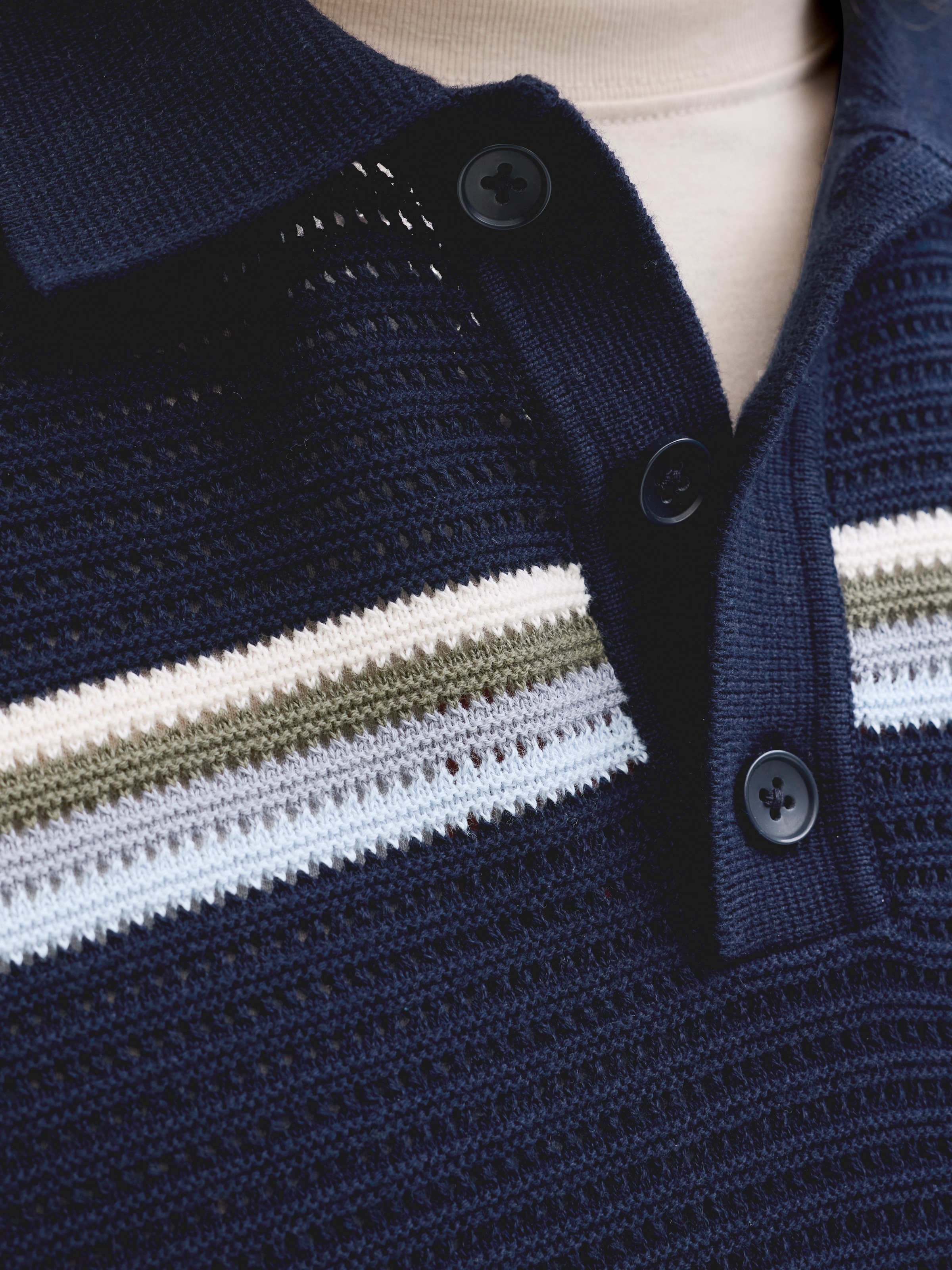 Jack & Jones Pull à col polo »JORMAINE KNIT STRIPE POLO SN« coton, coupe décontractée
