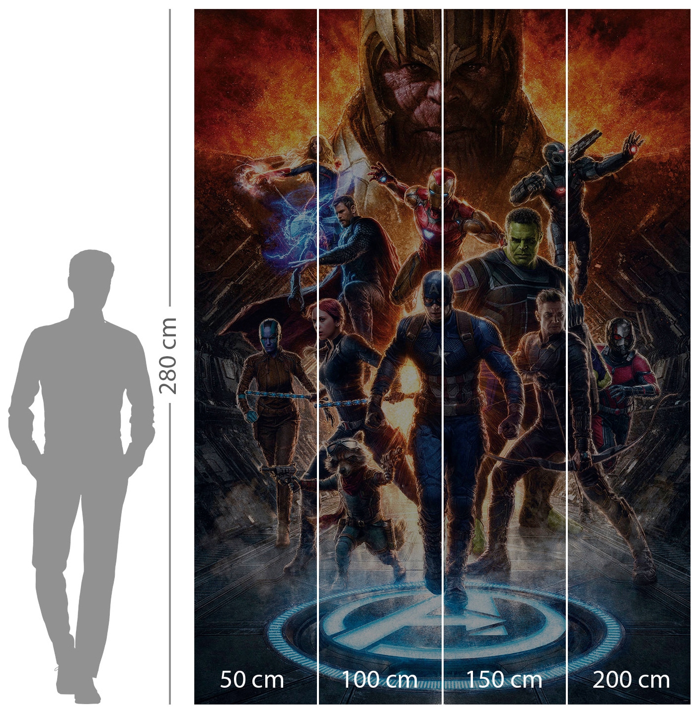 Komar Vliestapete »Digitaldruck Vlies - Avengers vs Thanos - Grösse 200 x 280 cm«, bedruckt, Kinderzimmer