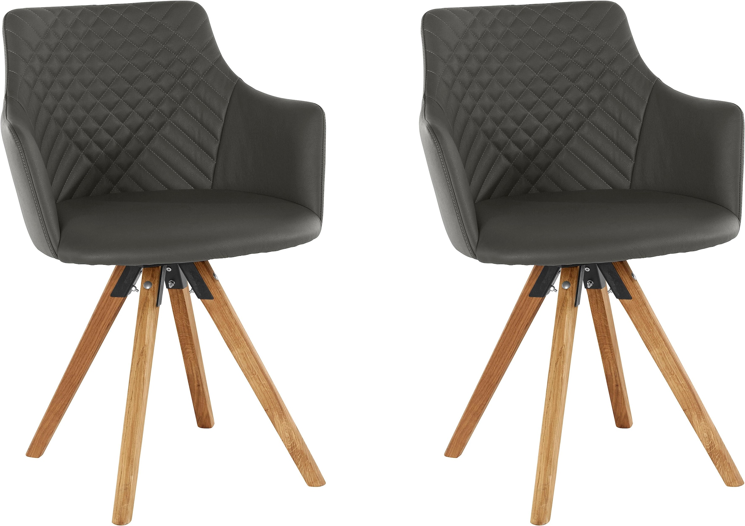 Home affaire Chaise avec accoudoirs »LISABON« (Set) 2 cuismit Drehfunktion, Bezug aus Leder, Gestell aus Eiche Massivholz geölt