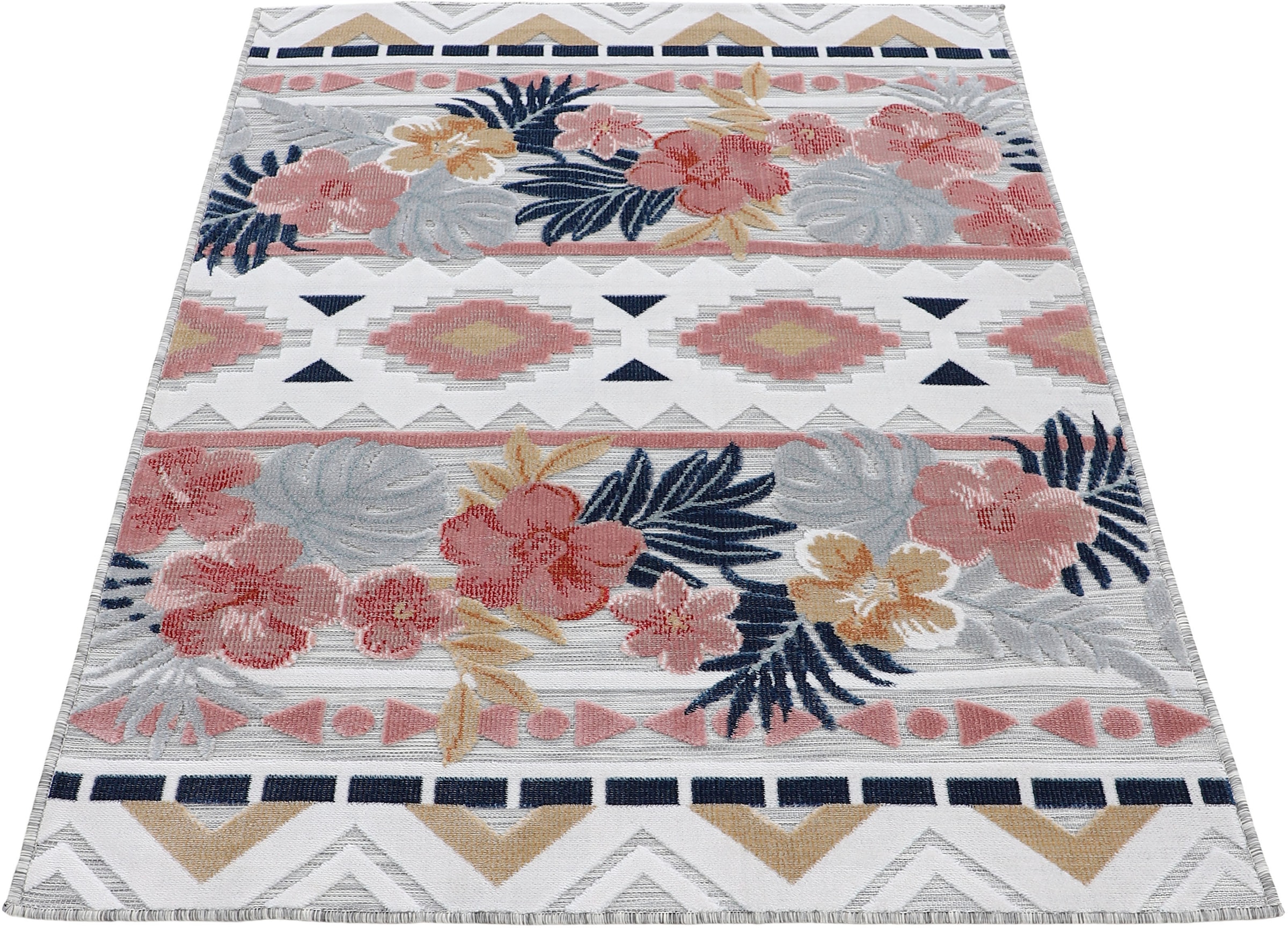 carpetfine Teppich »Deja 101«, rechteckig, robustes Flachgewebe, Motiv- Floral  Palmenblätter, Hoch-Tief Effekt maintenant