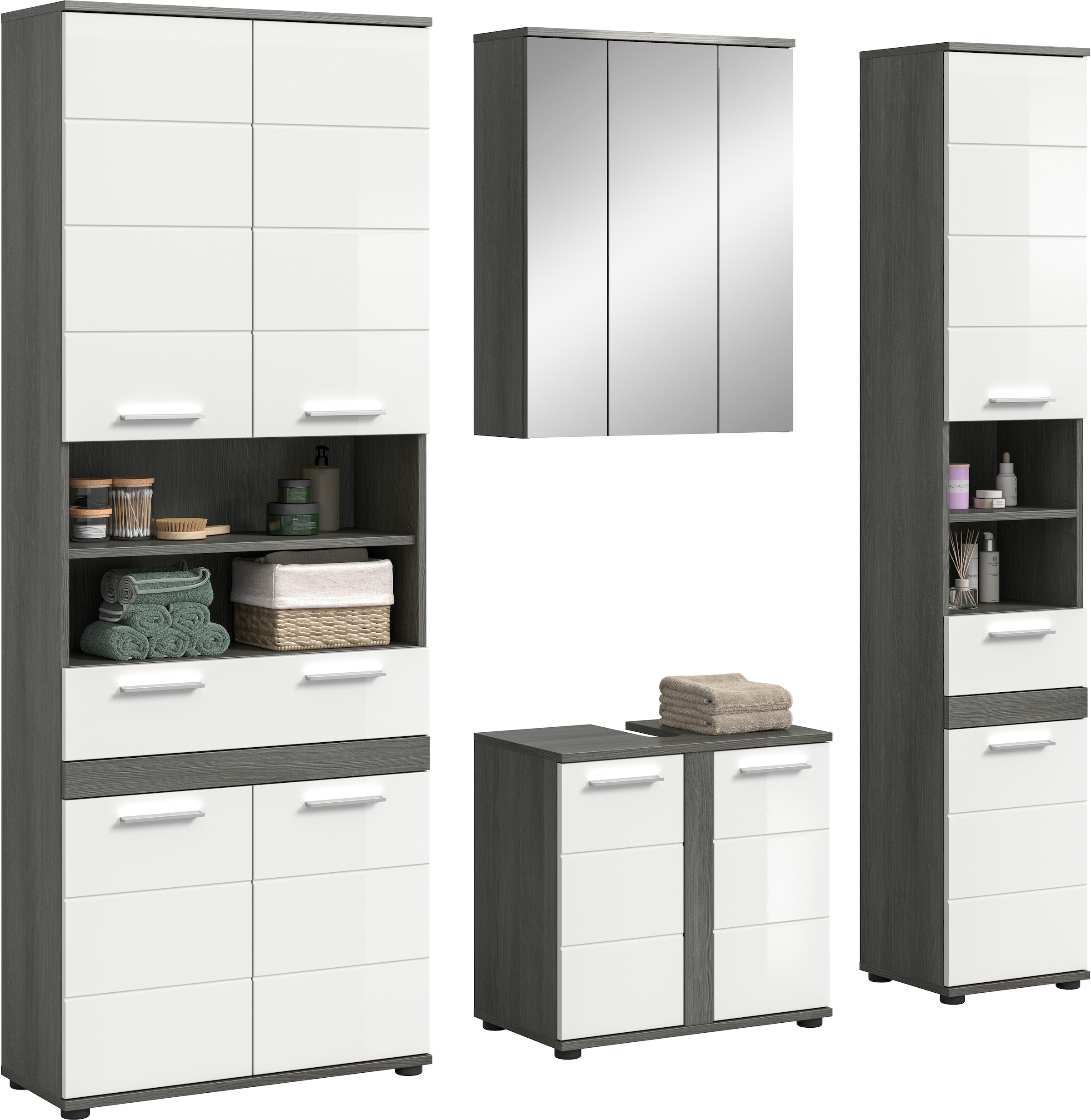 welltime Badmöbel-Set »LUCCA, 4-tlg. Badkombination, viel Stauraum, modernes Design« 4 Stk. tlg.