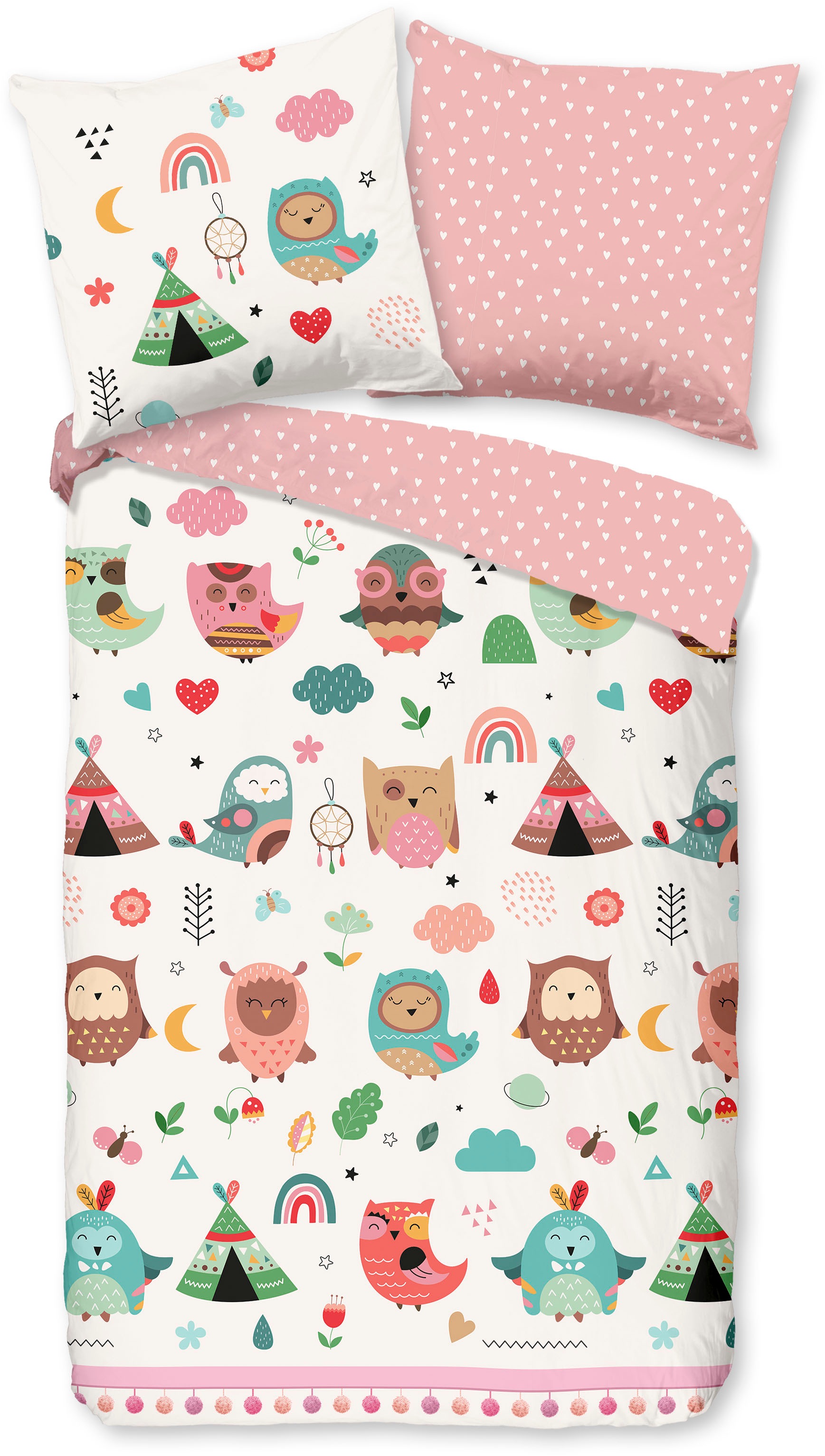 good morning Babybettwäsche »Wise«, Baumwolle, 120x150, Reissverschluss, Wende, Baby, Mädchen, Eule, Rosa