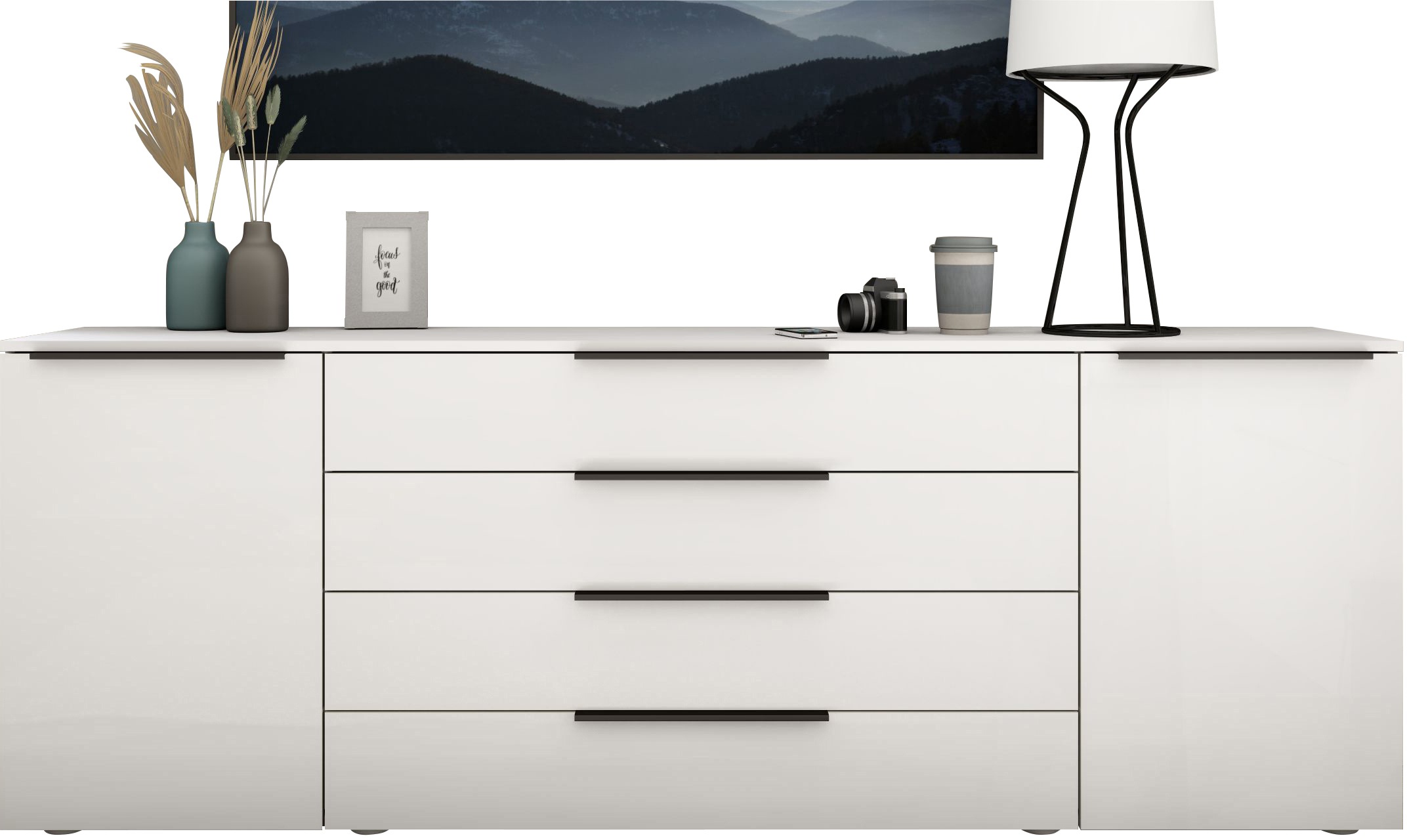 Image of borchardt Möbel Sideboard "Tom, moderne Kommode mit Metallgriffen, 200cm breit" 2 Türen, 3 Schubfächer, Metallgriffe anthrazit