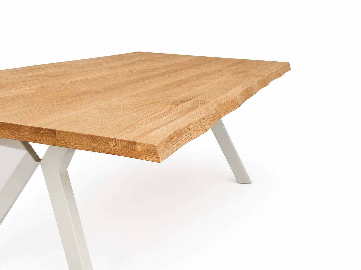 GOODproduct Esstisch »»MONACO« Speisetisch, Küchentisch, Wohntisch, Esszimmertisch« Wildeiche geölt Natur, Baumkante, A-Gestell Pearl White Metall