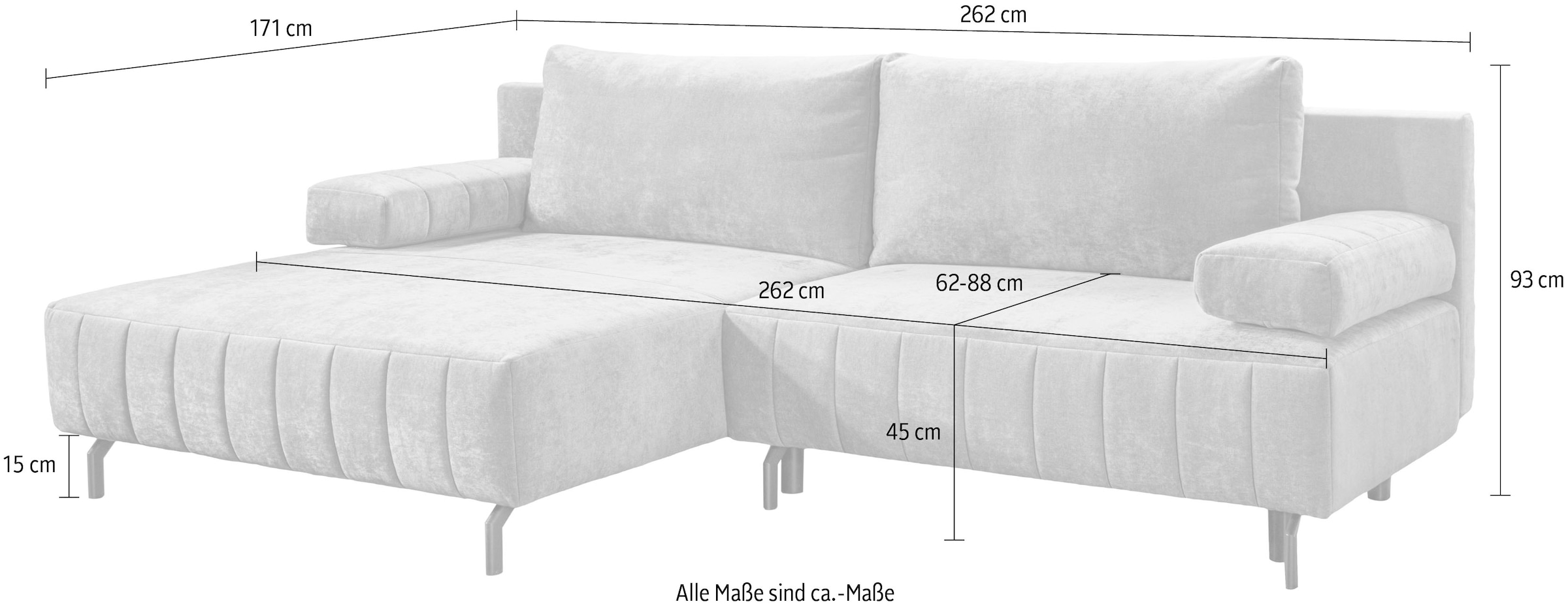 exxpo - sofa fashion Canapé d'angle inkl. Bettfunktion und Bettkasten, 15cm bodenfrei, Breite 262cm