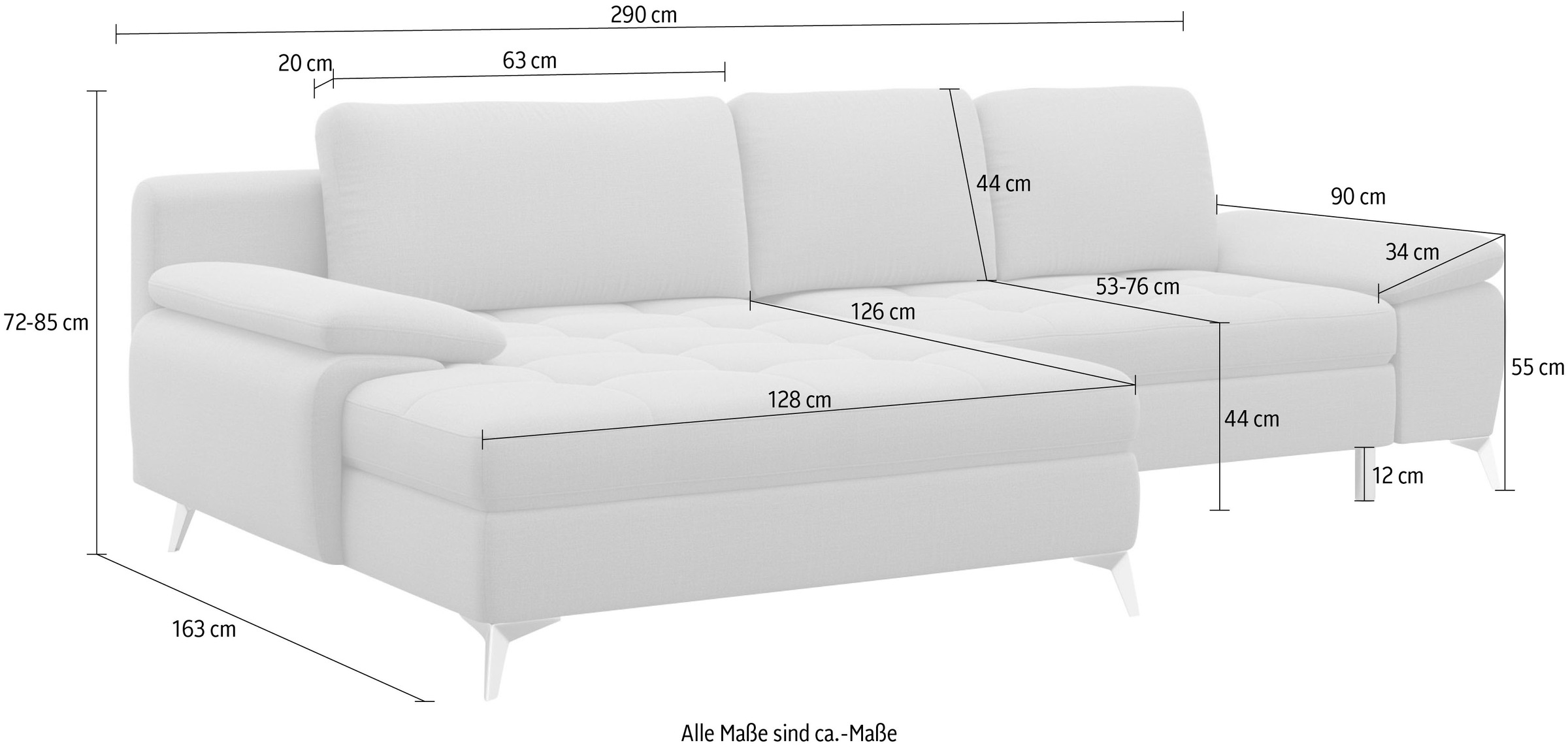 sit&more Ecksofa »Latigo L-Form« mit Mega-Recamiere, wahlweise mit Bettfunktion und Bettkasten