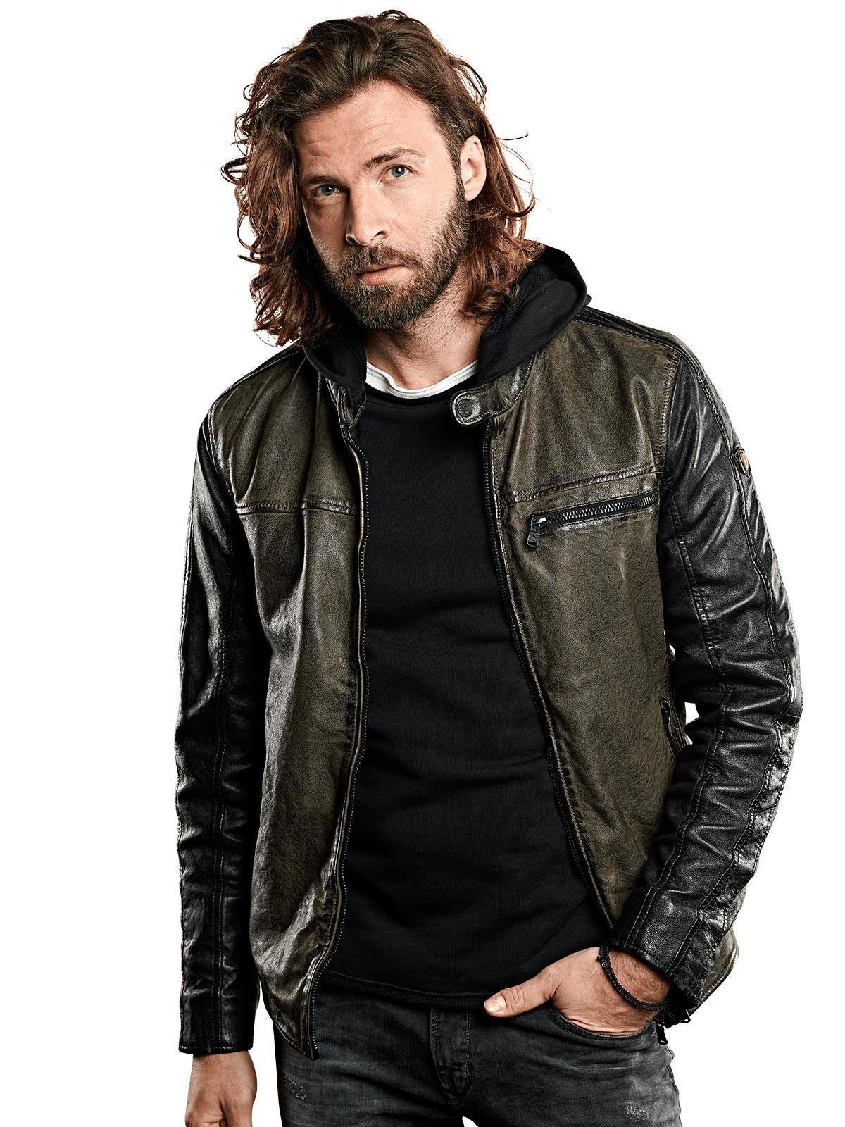 Lederjacke mit Sweatkapuze