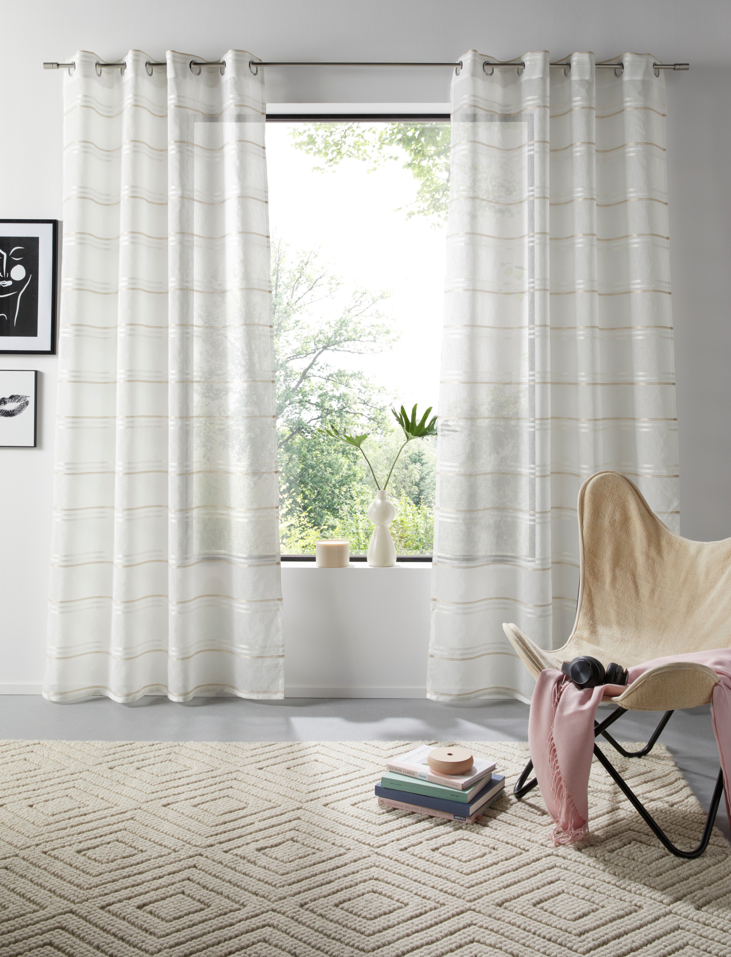 Image of GOODproduct Gardine "Sirii" Ösen 1 Stk. tlg. Halbtransparent, angenehme Haptik, mit Streifen, modern