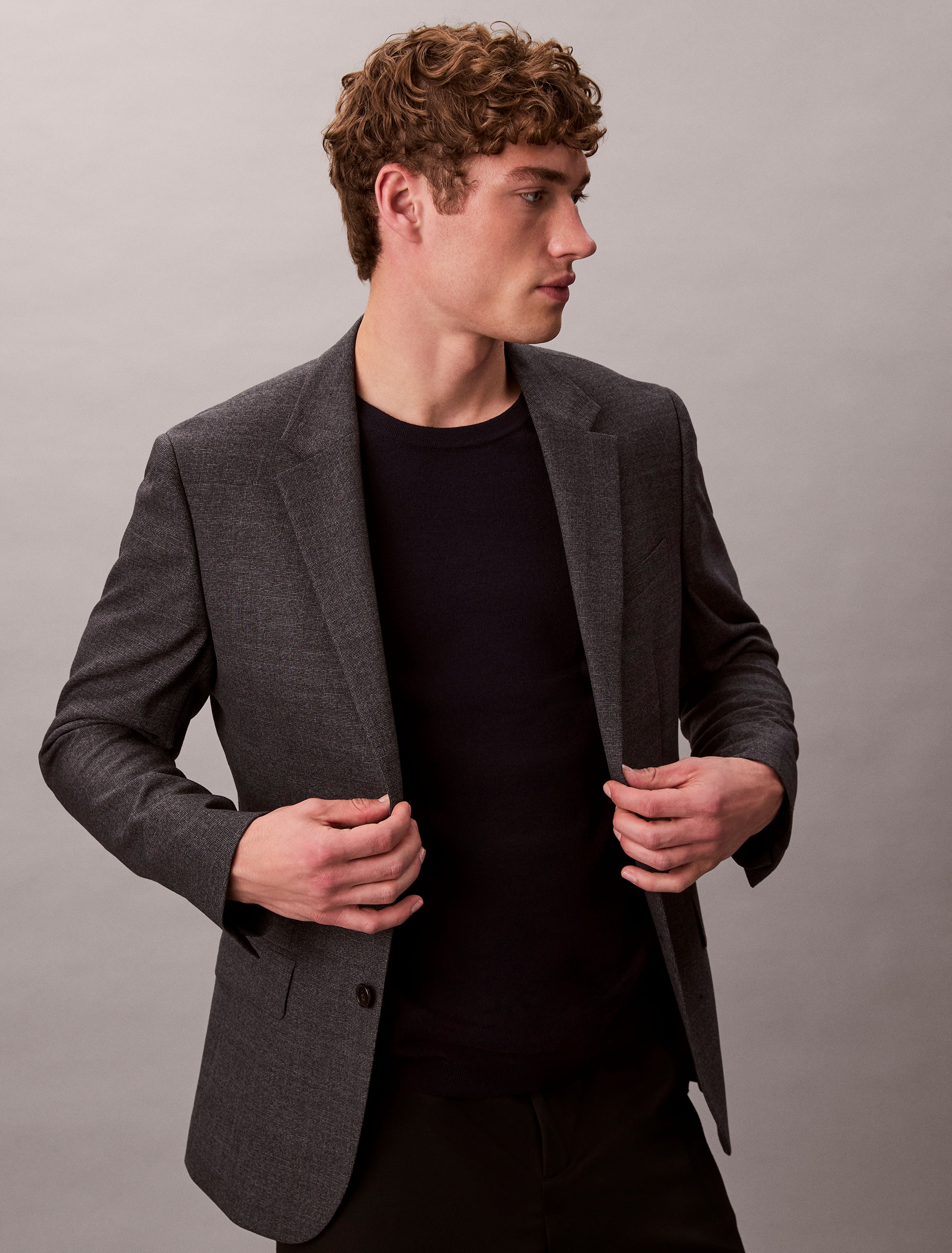 Calvin Klein Schwarz Sapphire Strickpullover "Ls 100% Merino Crew 14Gg" Mit Rundhalsausschnitt, Regular Fit