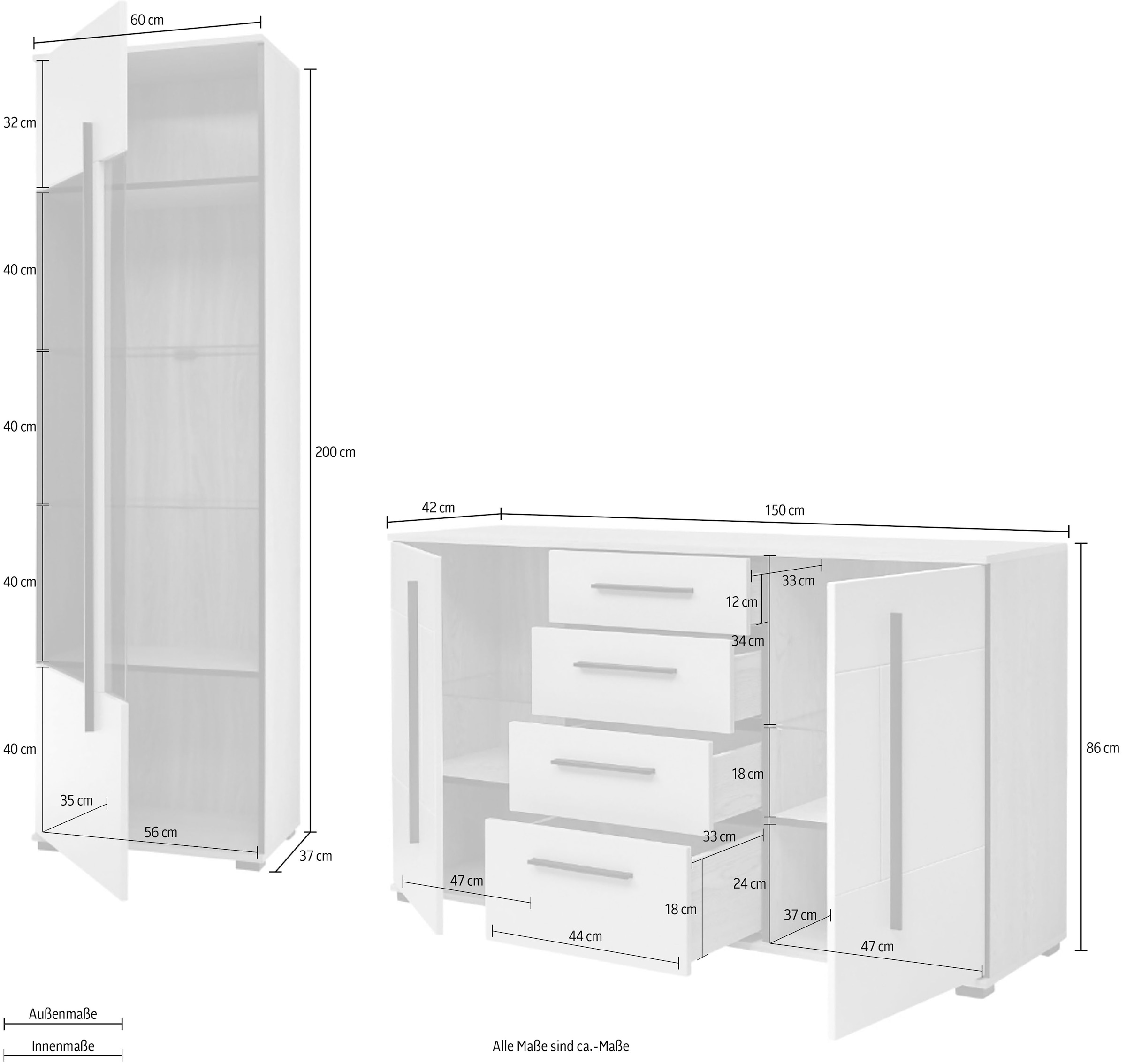 Home affaire Meuble mural »Cantara, Anbauwand, Wohnzimmer-Set, in Eiche Evoke, Weiss oder Kaschmir« Ensemble, 