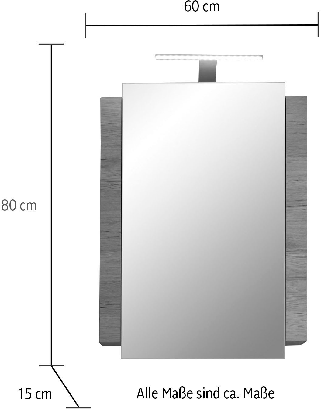 welltime Spiegelschrank »Colmar«, (2 St.), matte Echtholzoptik inkl. LED-Beleuchtung, B/H/T: ca. 60 / 80 / 15 cm