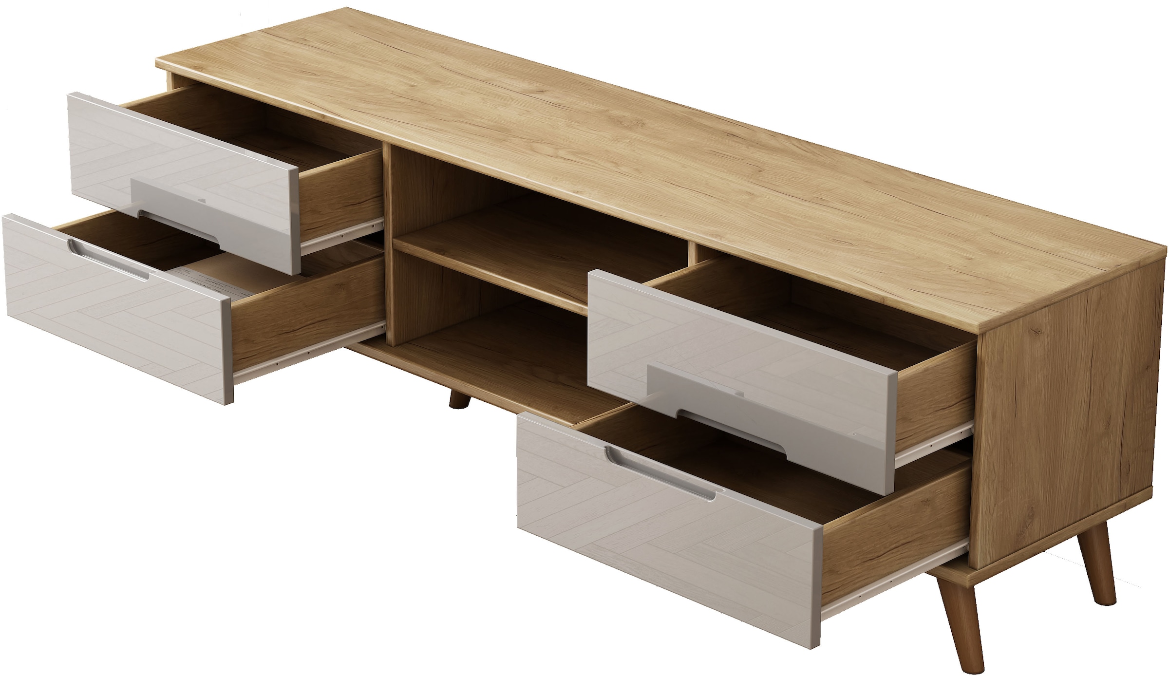 GOODproduct Tableau TV »Lund« glänzende Fronten, Kabeldurchführung, helles Holzdekor, Breite 160 cm