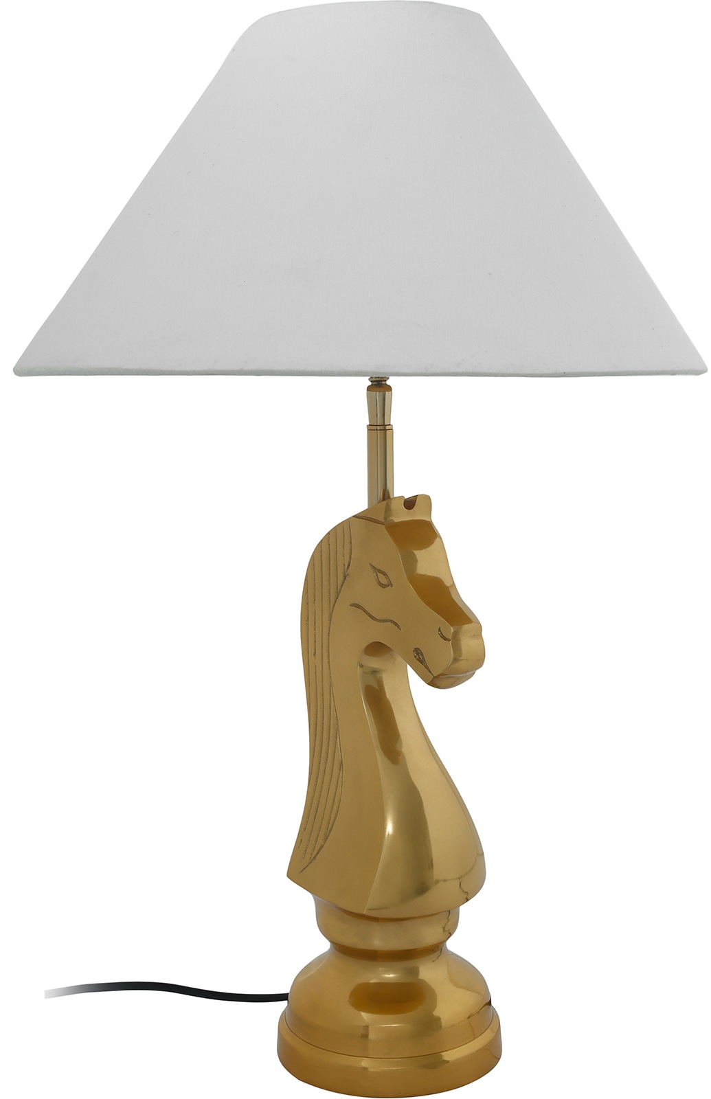 Kayoom Tischleuchte »Shah«, 1 flammig, Leuchtmittel E27 | ohne Leuchtmittel, Tischlampe mit dekorativem Schah-Pferd-Sockel aus Metall, Stoffschirm