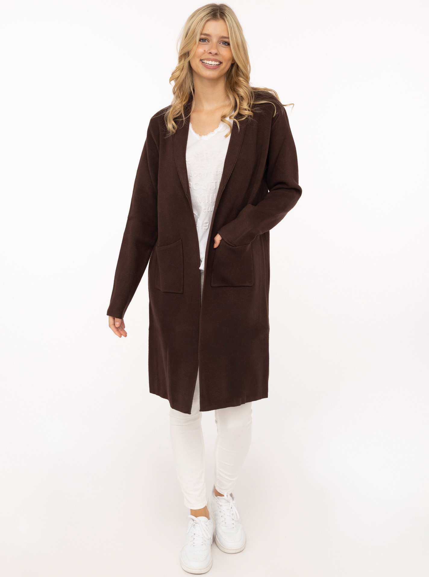 Zwillingsherz Cardigan »"Jessi"« mit Kragen, Langarm, aufgesetzte Taschen, ohne Verschluss, knielang