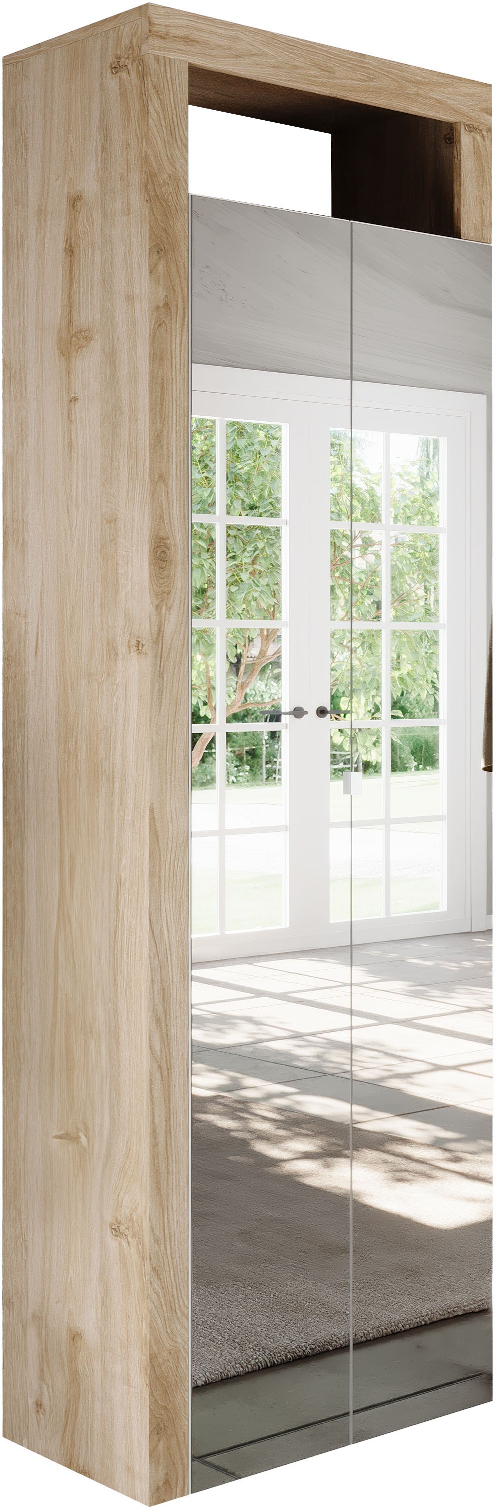 Image of Home affaire Schuhschrank "Hamburg Höhe 195 cm, Hochschrank, 2 Spiegeltüren, dekorativer Rahmen," Schuhregal mit 6 Ebenen, Ablagefach, verstellbare Böden, Metallgriff