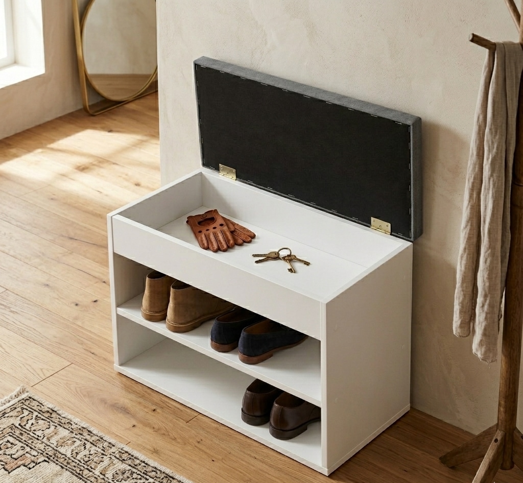 GOODproduct Banc à chaussures »Schuchschrank 60,  Schuhregal, Schuhtruhe, Schuhkommode, Sitzbank« Inkl. bequemem Sitzkissen mit Stauraum darunter