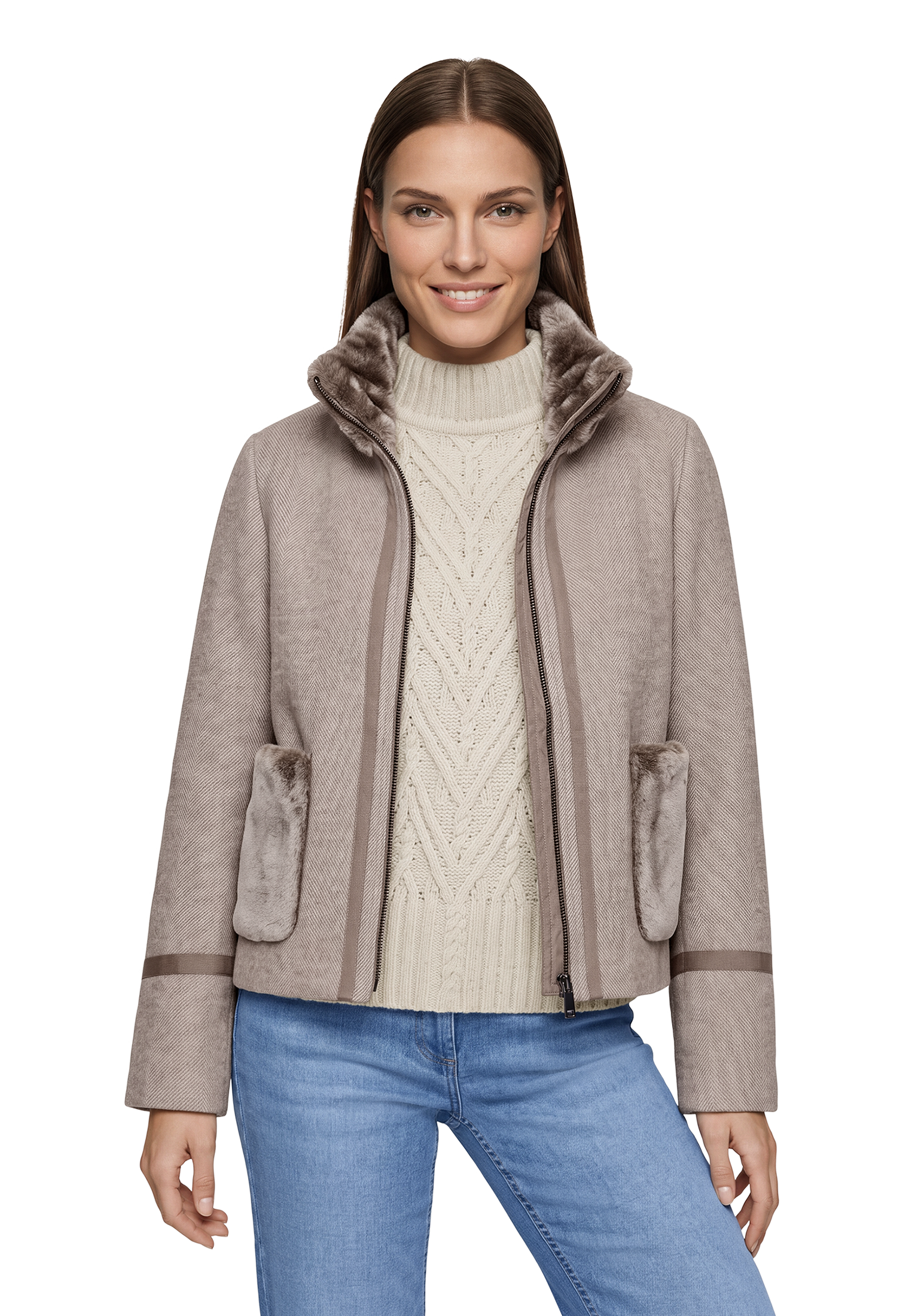 Image of Gil Bret Fellimitatjacke ohne Kapuze mit Reissverschluss und aufgesetzten Fell-Taschen /mit Wolle