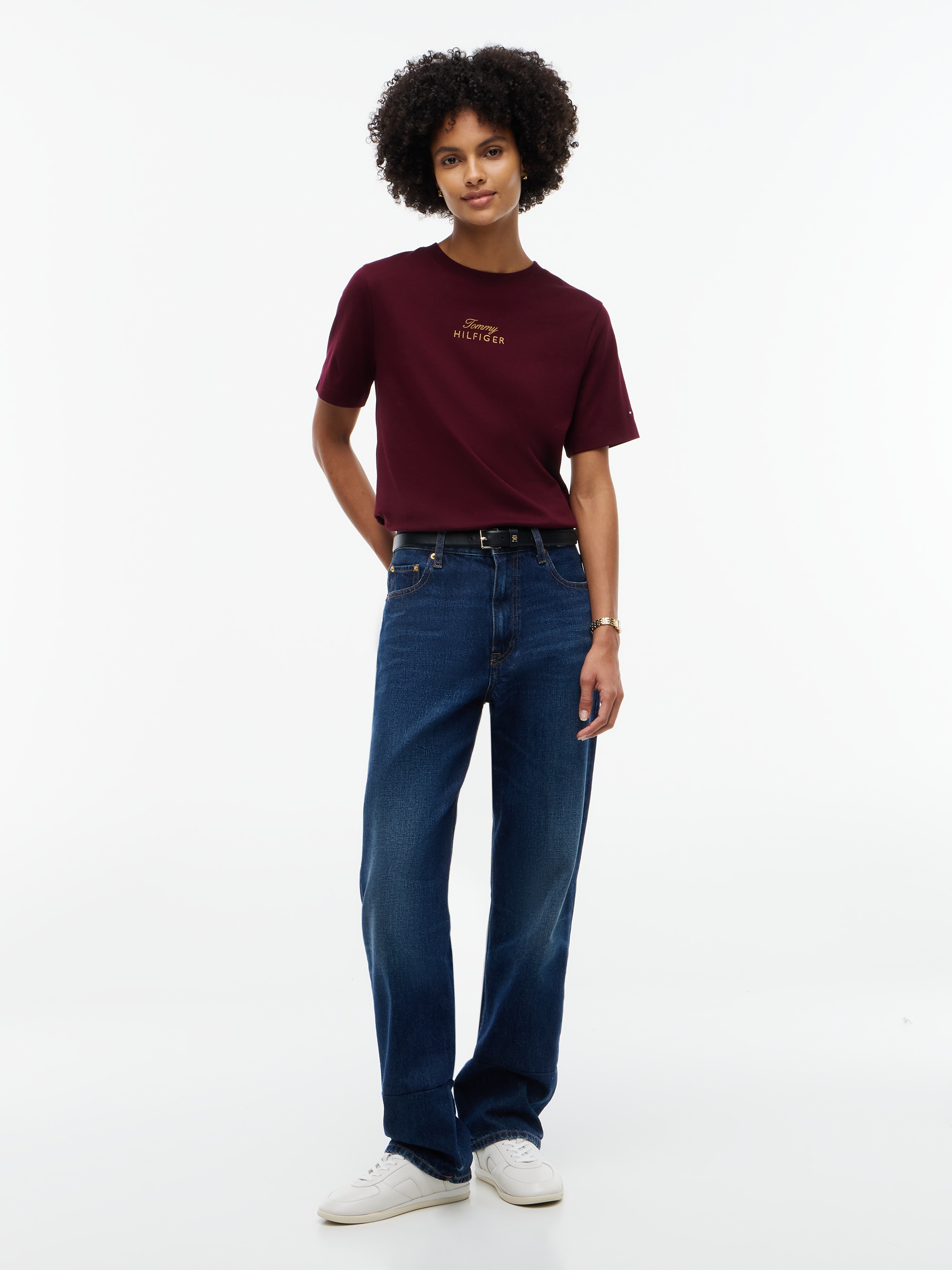 Tommy Hilfiger Kurzarmshirt »GOLD SCRIPT MDRN C-NK S/S TEE« Baumwolle