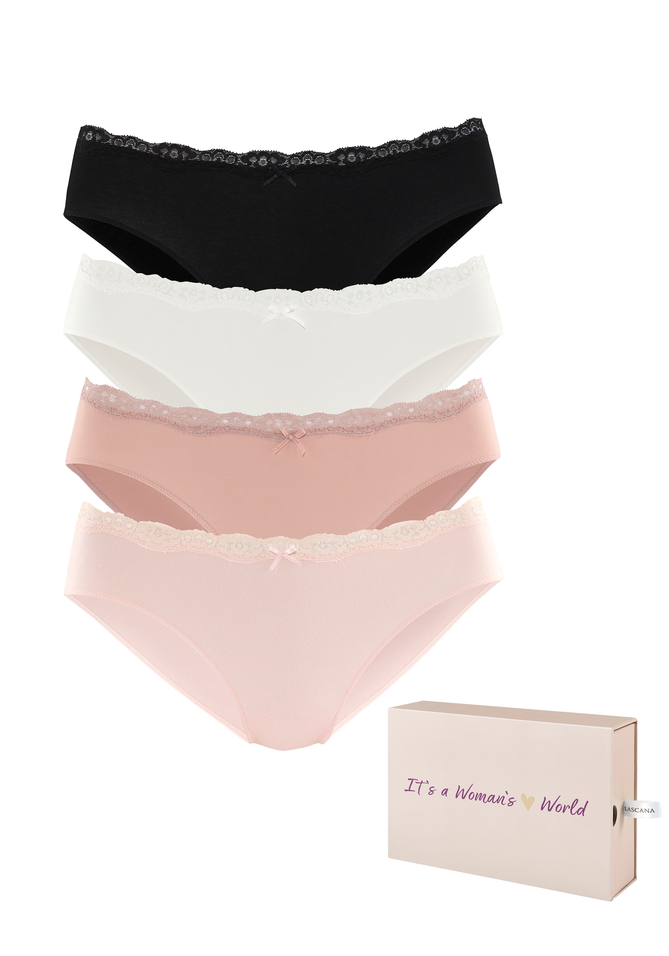 Image of LASCANA Bikinislip Packung, 4 Stk. aus elastischer Baumwolle, in schöner Box