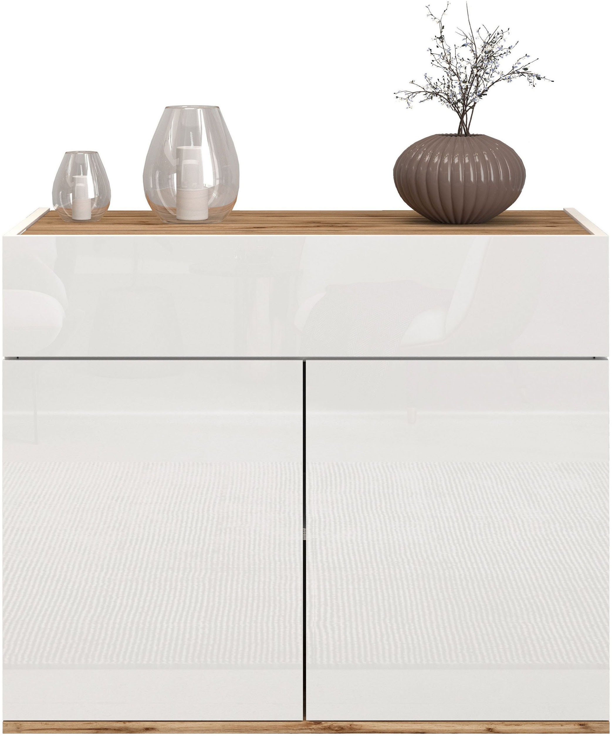 GOODproduct Sideboard "Garda, Kommode, Schrank, 2 Türen, 1 Schublade, Made in Italy" Hochglanzlackierte Fronten, Korpus matt, grifflos, Breite 80,9 cm