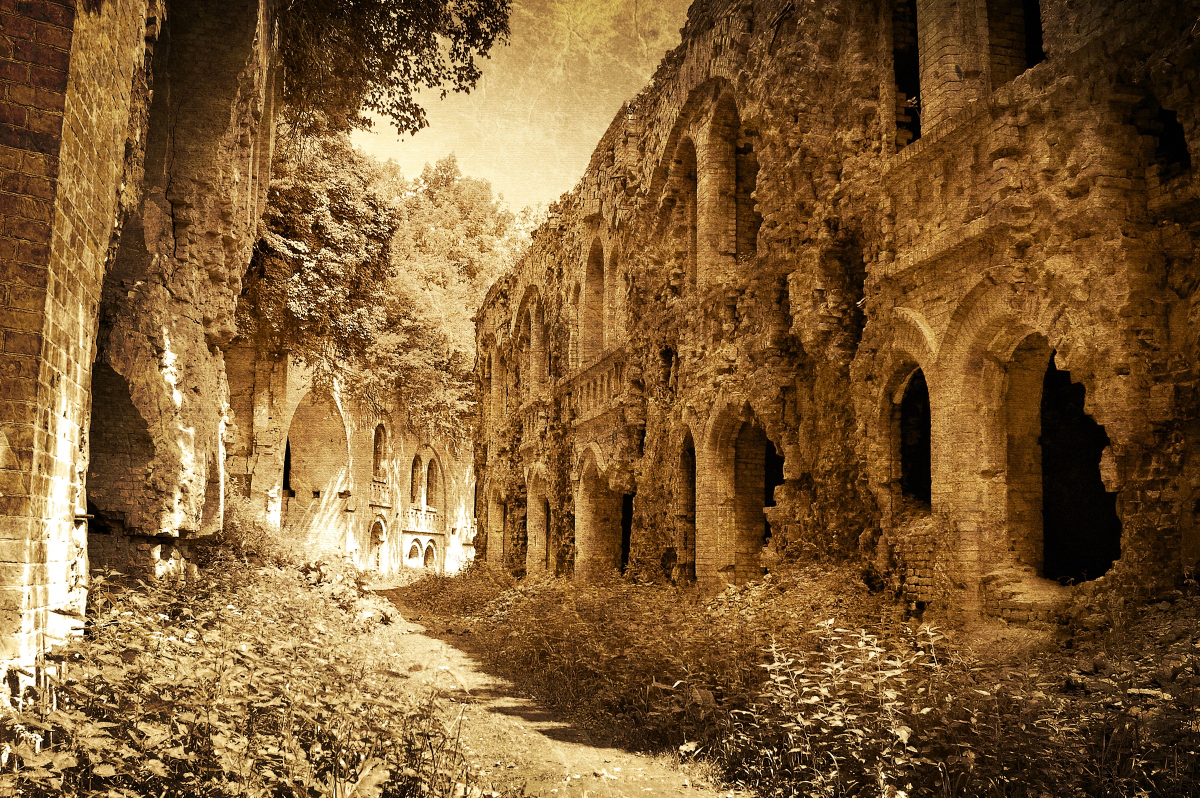 Image of Papermoon Fototapete »RUINEN-SCHLOSS MAUER ALT VINTAGE KÜNSTLICH BURG RETRO«, Vliestapete, hochwertiger Digitaldruck, inklusive Kleister bei Ackermann Versand Schweiz