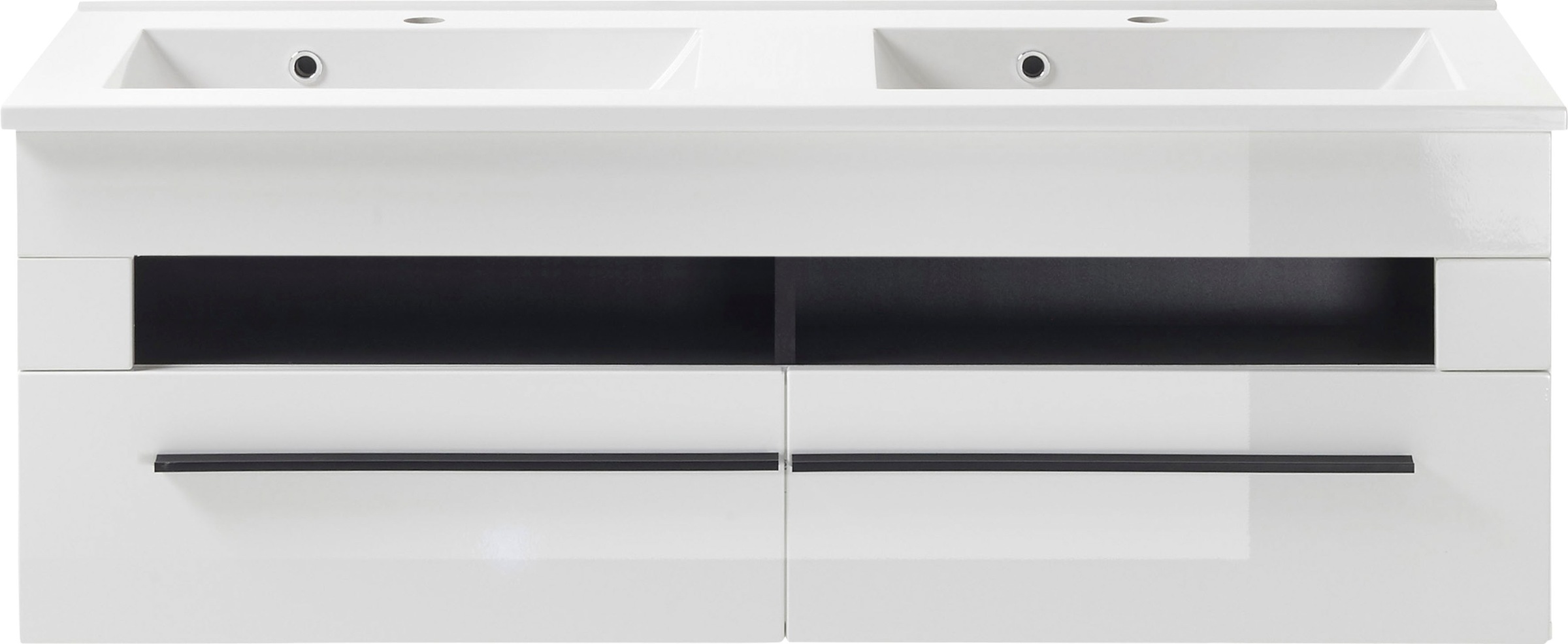 Home affaire Waschtisch "Cantara, Waschtisch inkl. Waschbecken, modernes Design" mit schwarzen Griffen, ausreichend Stauraum