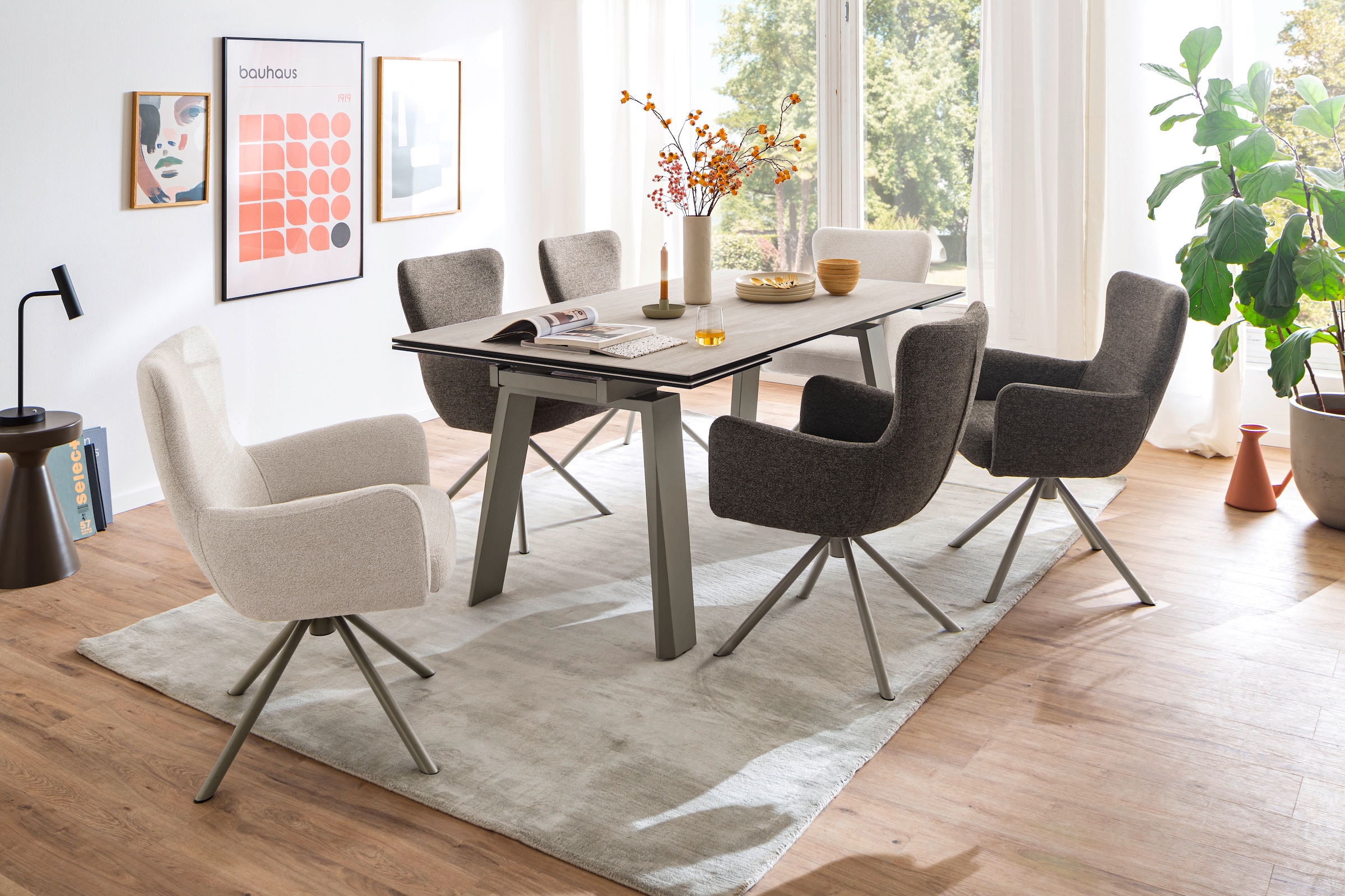 MCA furniture Table de salle à manger »Kalamata« 1 cuis tlg. Auszugstisch, Stirnauszug, Metallgestell, Keramik, Sicherheitsglas