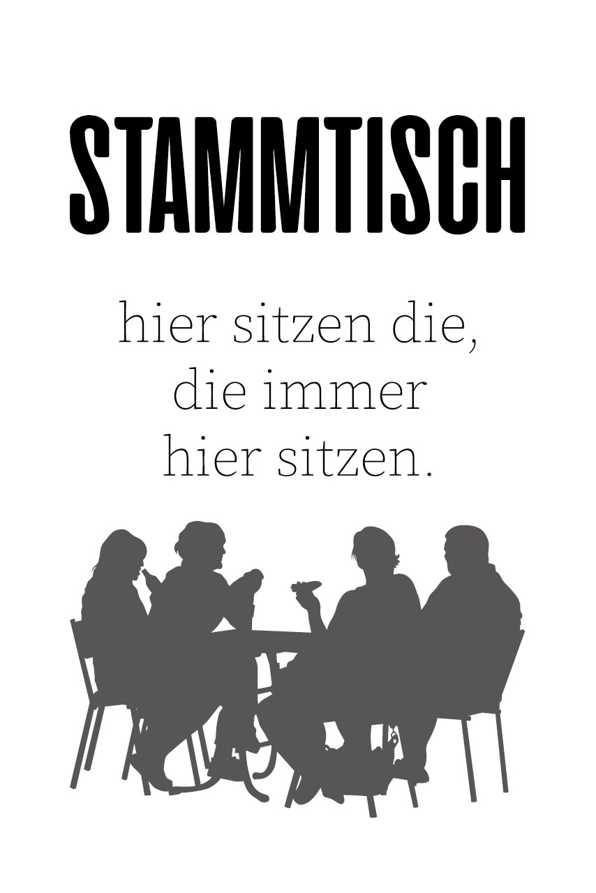 queence Wanddekoobjekt »STAMMTISCH«, Stahlschild mit Spruch, Wanddeko für Esszimmer, Pausen- u. Partyräume