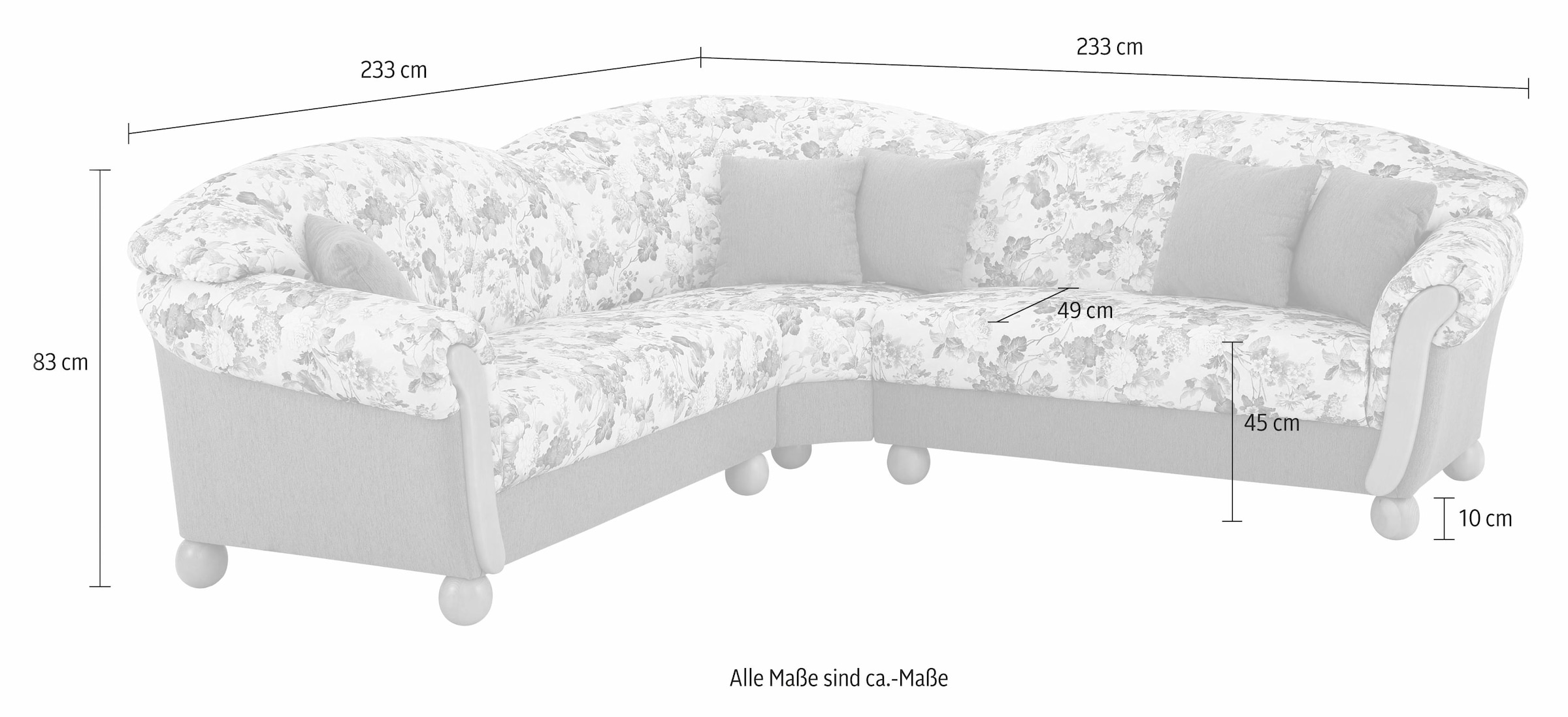 Home affaire Ecksofa »Milano, bequem mit Federkern, B/T/H 233/233/83cm, Landhausstil, L-Form« gleichschenklig