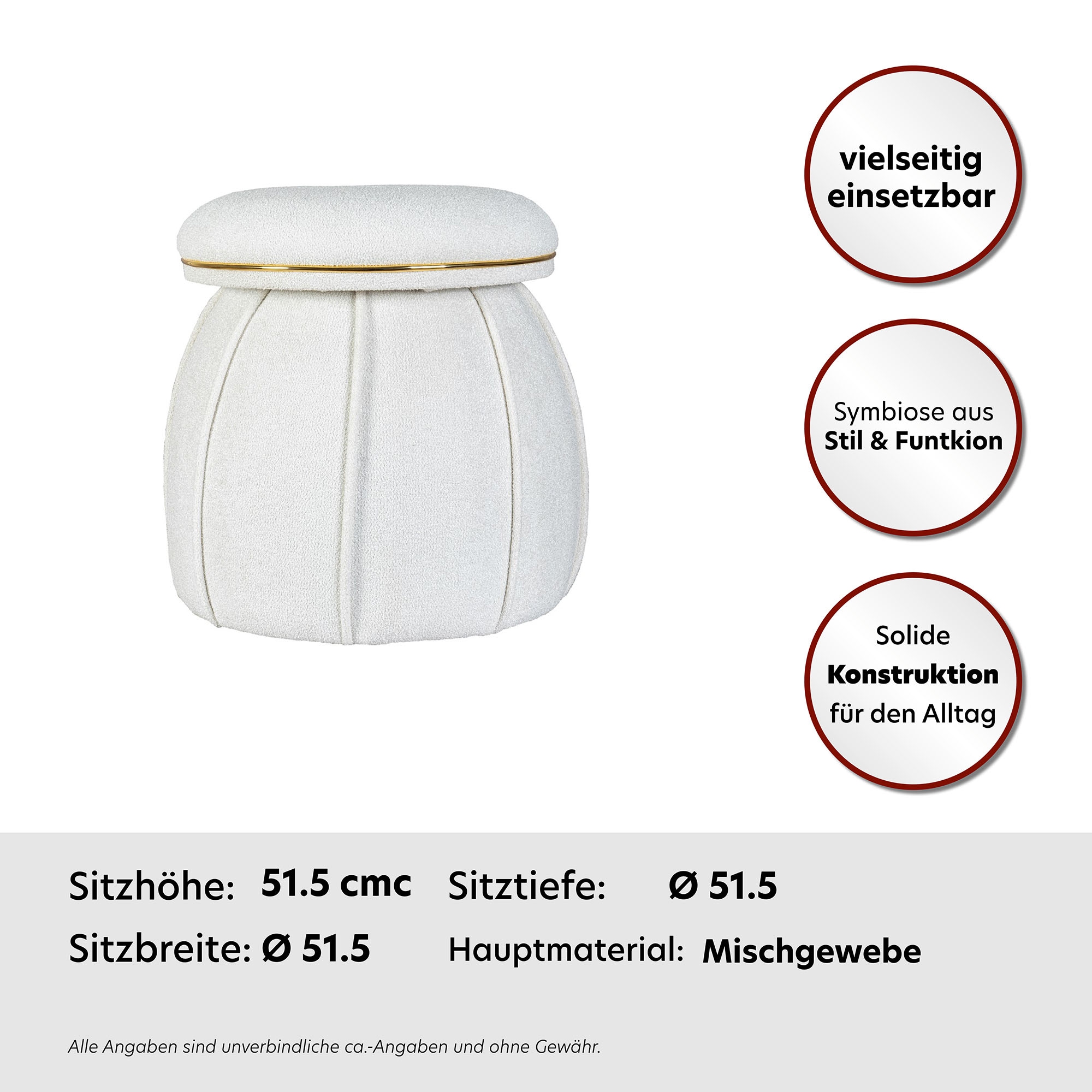 Kayoom Sitzhocker »Hocker Corin,extravagante Form,stilvolle Farben,elegant gesteppter Fuss« 1 Stk. tlg. komfortabel, hochqualitativ, pflegeleicht, sorgfältig verarbeitet
