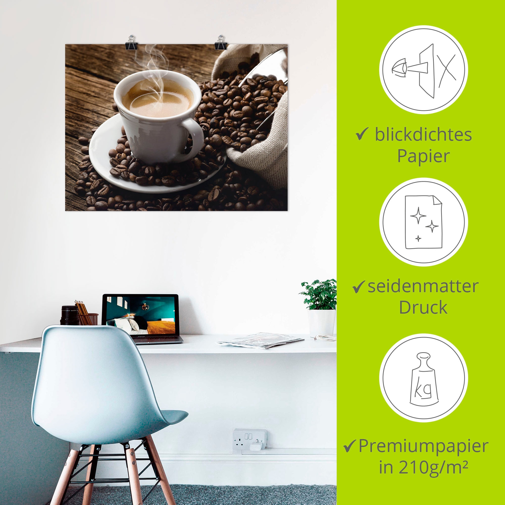 Artland Wandbild »Heisser Kaffee - dampfender Kaffee« Getränke 1 Stk. tlg. als Alubild, Leinwandbild, Poster, Wandaufkleber in verschied. Grössen
