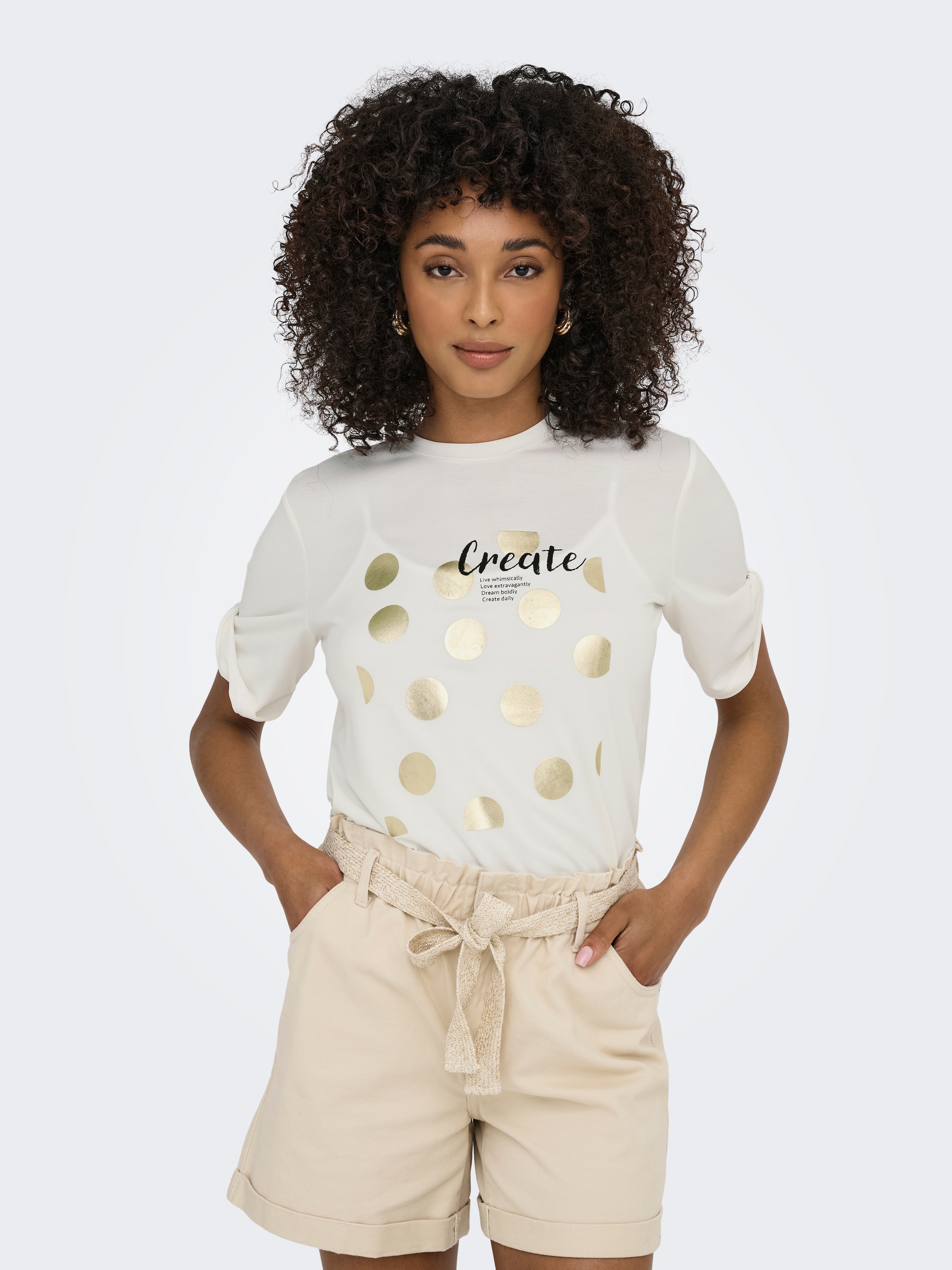 Image of ONLY Kurzarmshirt "ONLFREE – T-Shirt mit Print für lässige Kombinationen" modisch, Jersey, regular fit, Materialmix, Rundhals