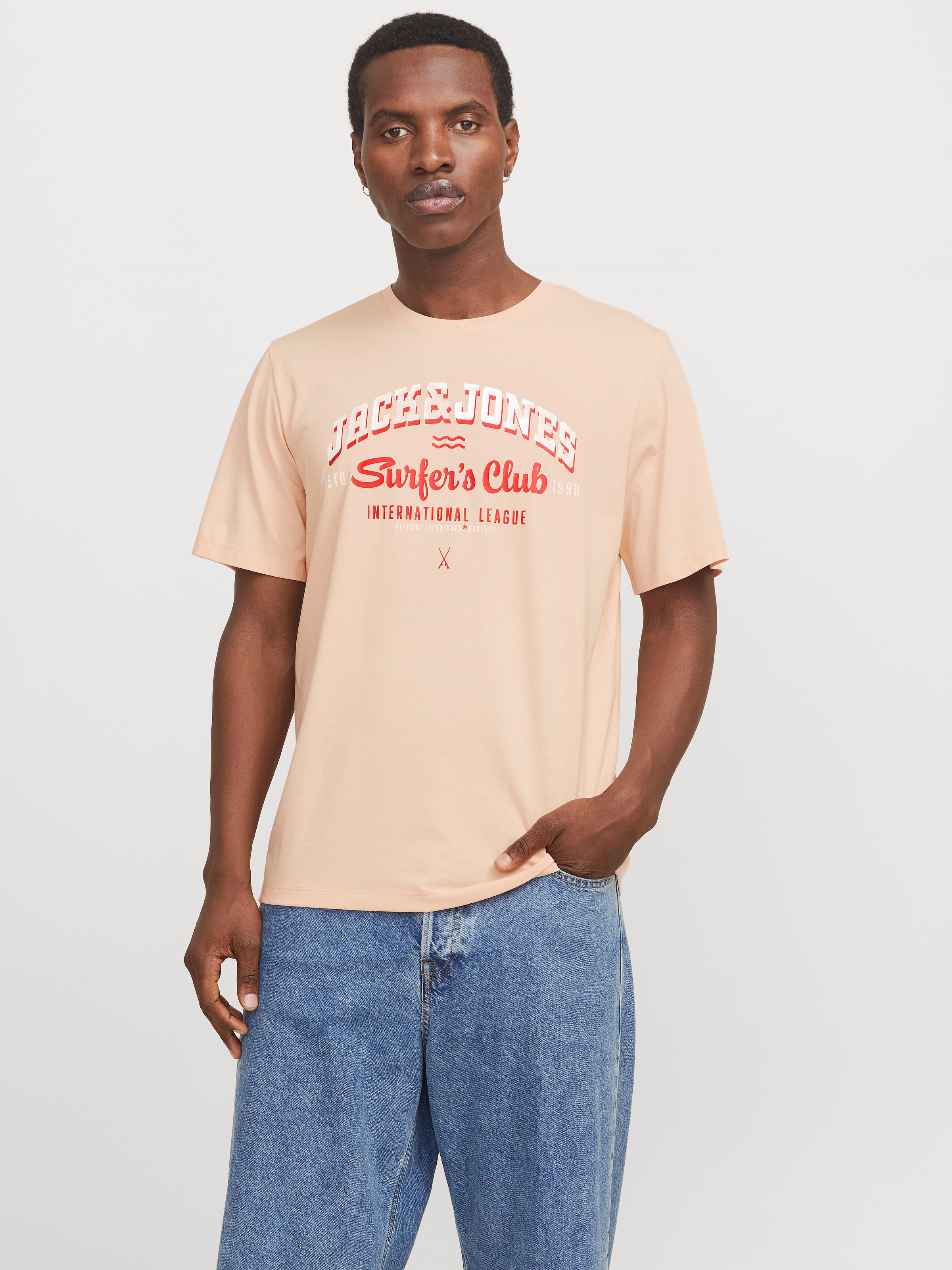 Jack & Jones Rundhalsshirt »JJELOGO TEE SS O-NECK 2 COL SS25 SN« mit Logo Print