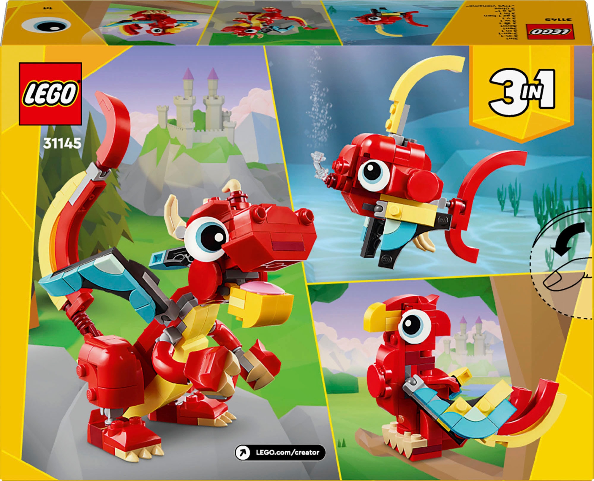 LEGO® Konstruktionsspielsteine »Roter Drache (31145), LEGO Creator 3in1« Made in Europe