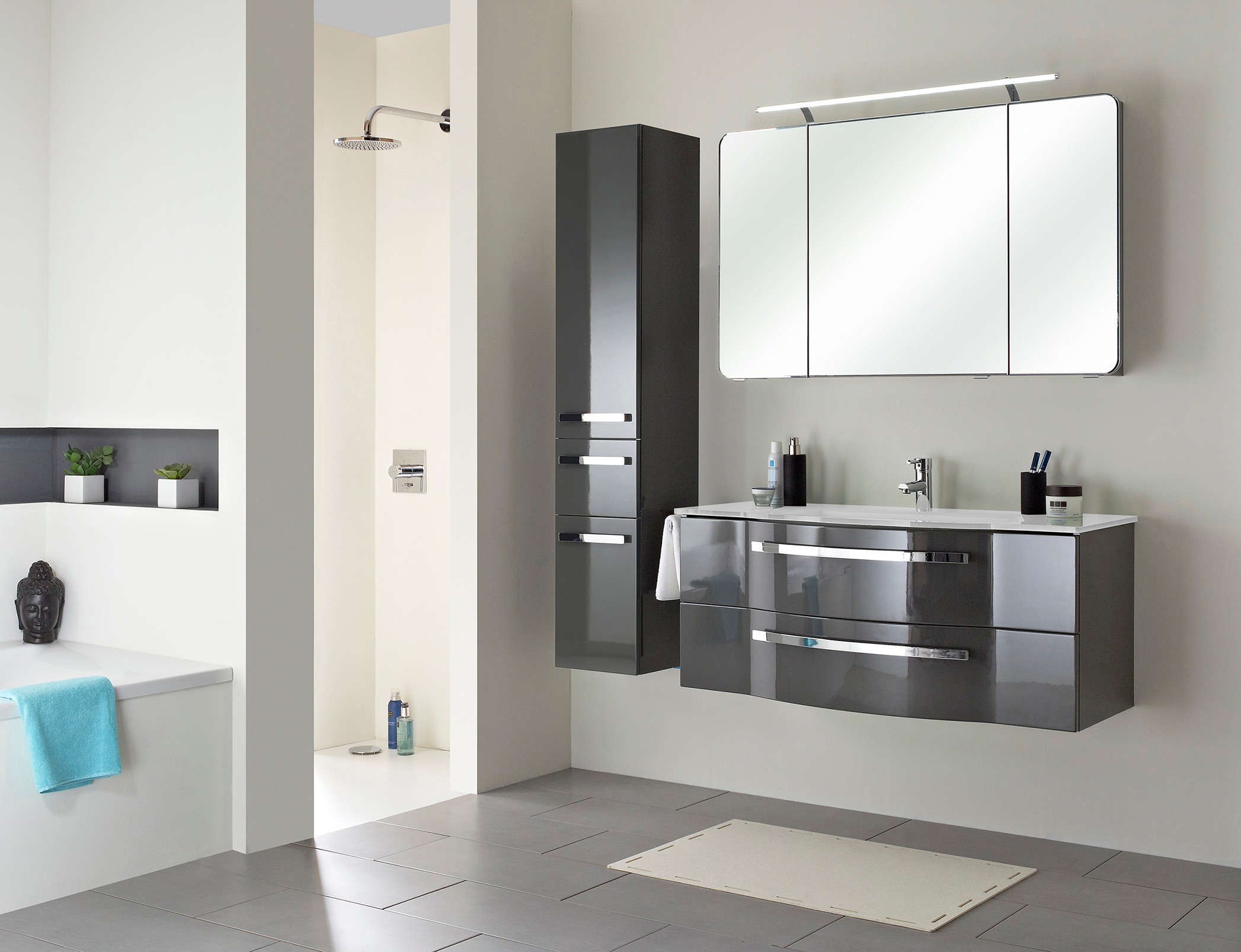 Saphir Waschtisch "Serie 4005 Glas-Waschtisch mit Unterschrank, 117 cm breit" Waschplatz mit 2 Schubladen, Badmöbel-Set mit Waschtisch