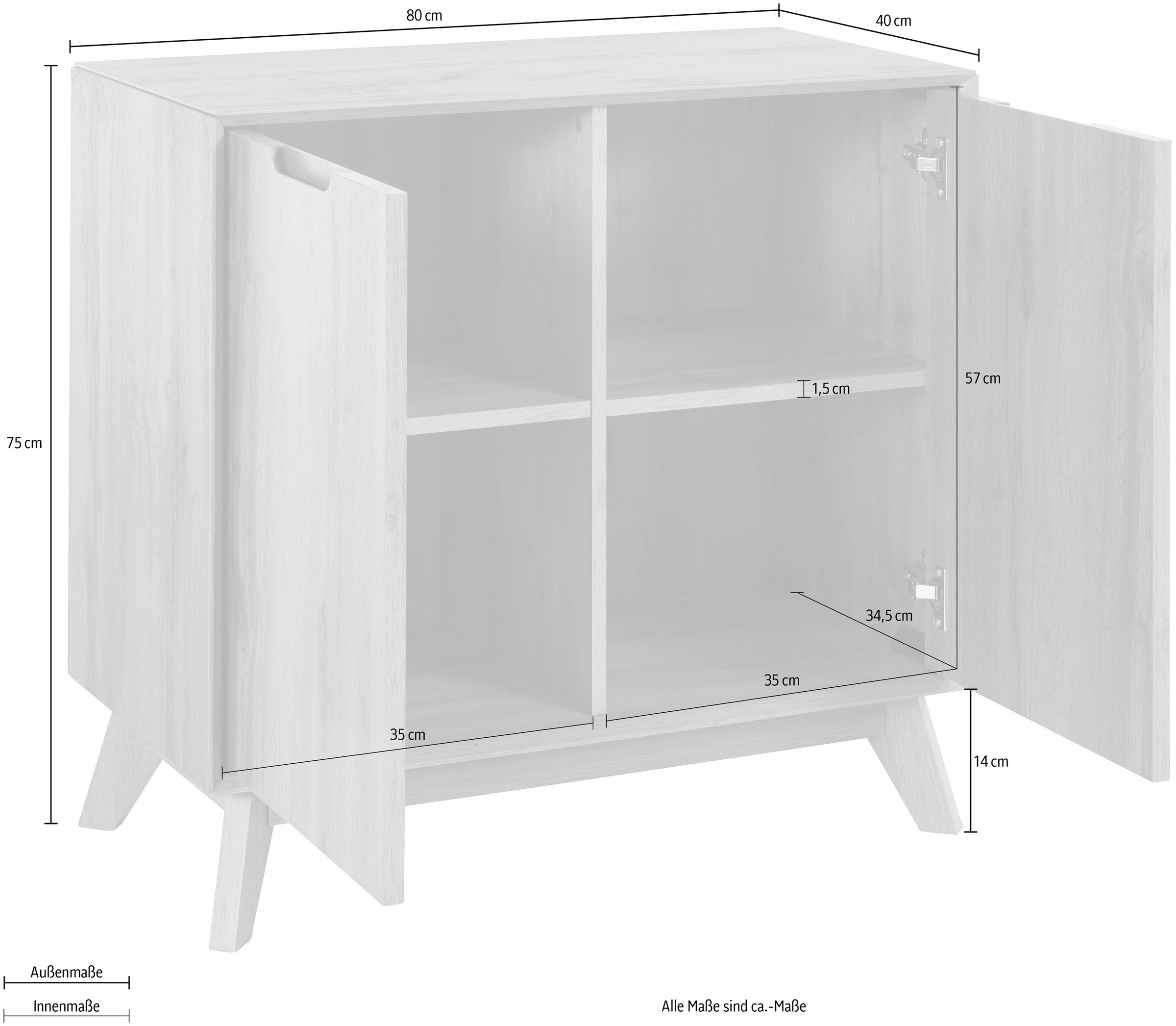 andas Sideboard »Pandrup«, Kommode mit 2 Türen und 2 verstellbare Einlegeböden, B:80 cm, H:75 cm