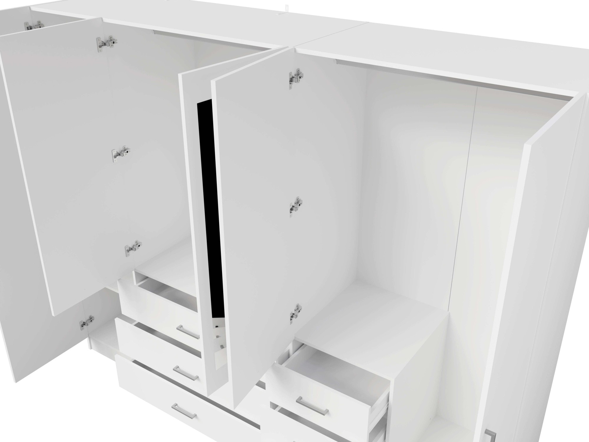 Home affaire Kleiderschrank »KOS Garderobe mit 6 Schubladen, Kleiderstange, 5 Einlegeböden, Spiegel«, Wäscheschrank mit 5 Drehtüren, silberfarben Griffen, Masse B/H/T 250/200/58cm