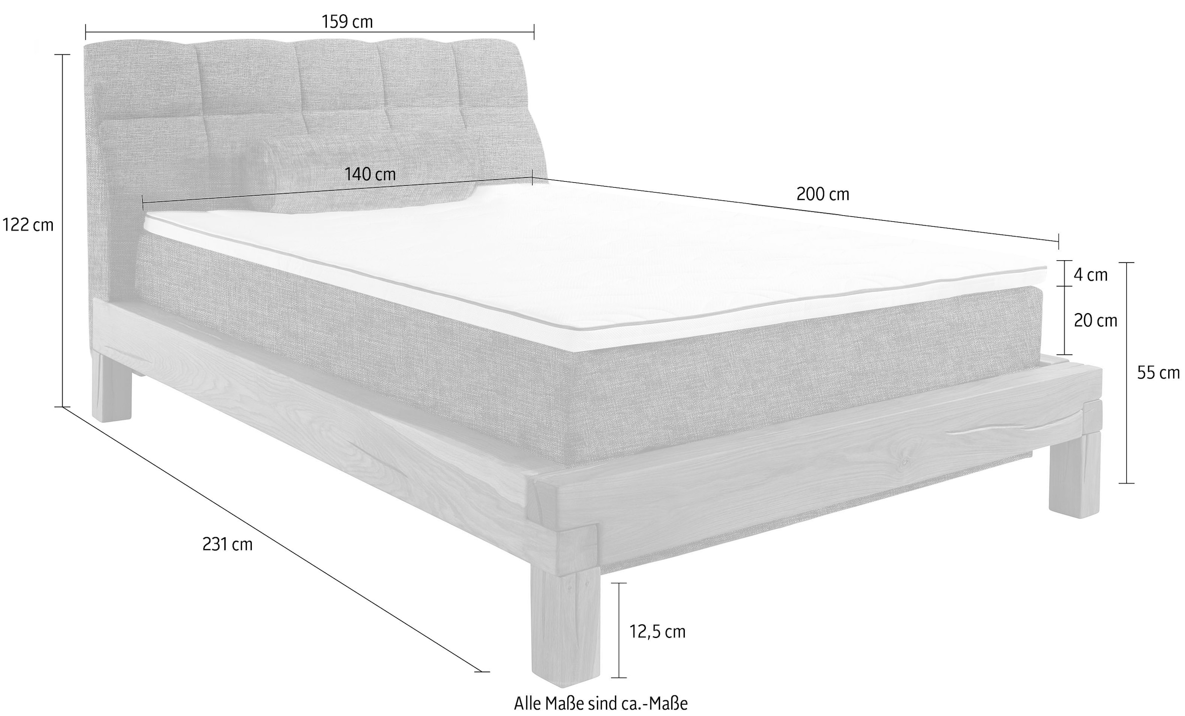 Home affaire Boxspringbett »Villads«, Liegefläche: 140/200 cm, aus Balkeneiche, Inside-Boxspring-Unterbau