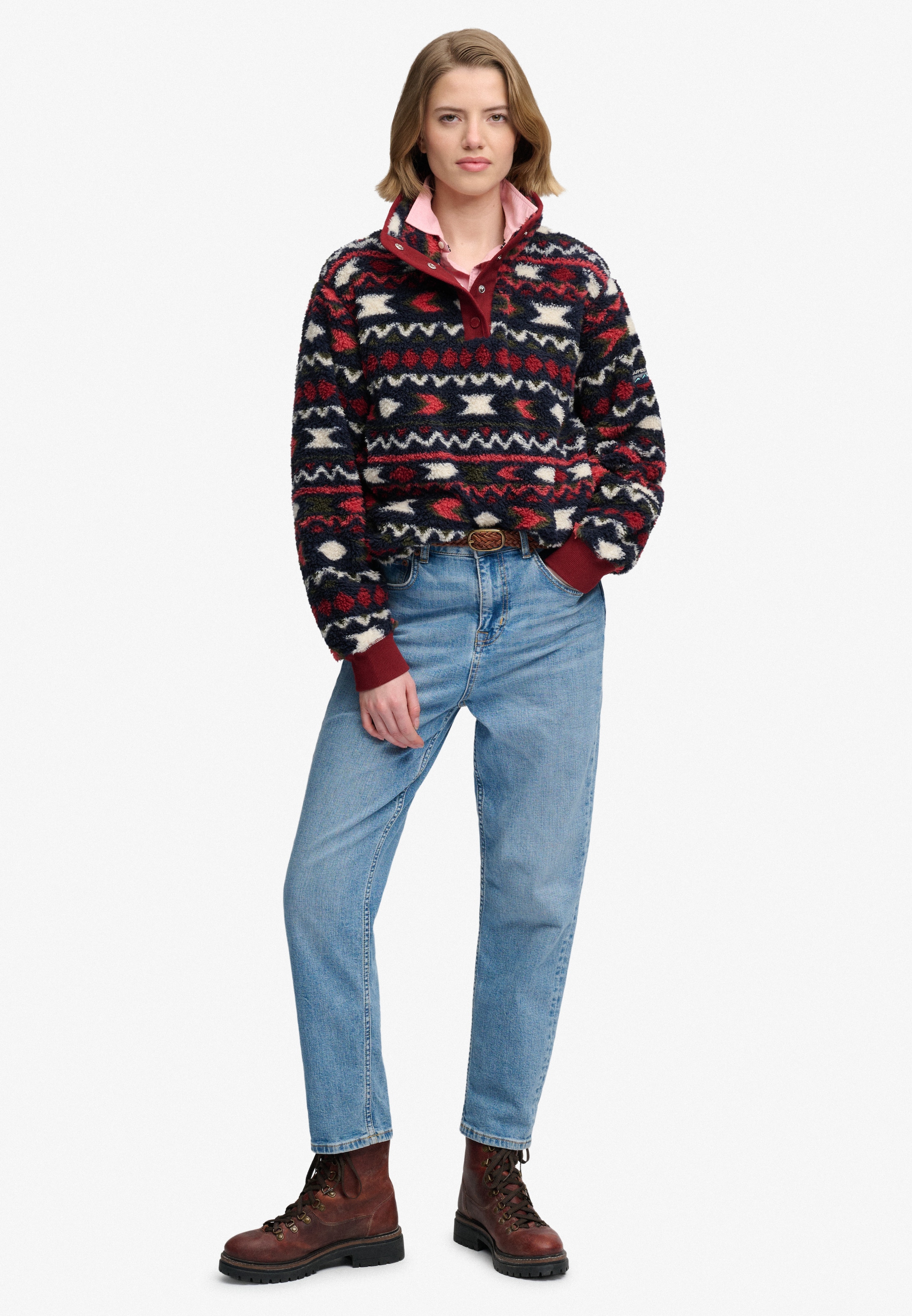 Superdry Pull en polaire »SUPER SOFT PRINTED HENLEY«, Kunstfaser, oversize
