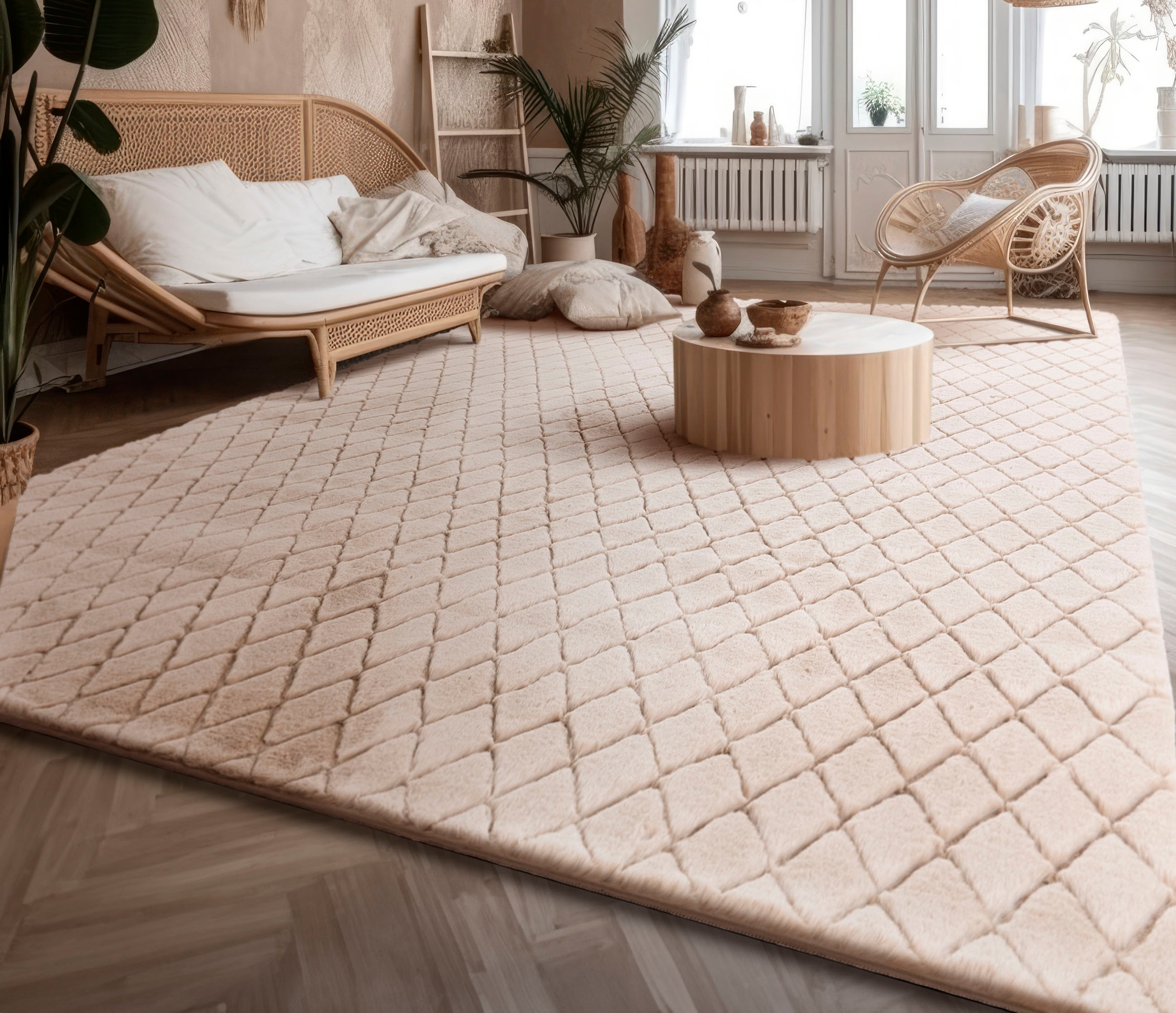 Paco Home Hochflor-Teppich »Arnheim 742« rechteckig 26 mm Höhe Uni Farben, Rauten Muster, besonders weich, Hoch-Tief Effekt