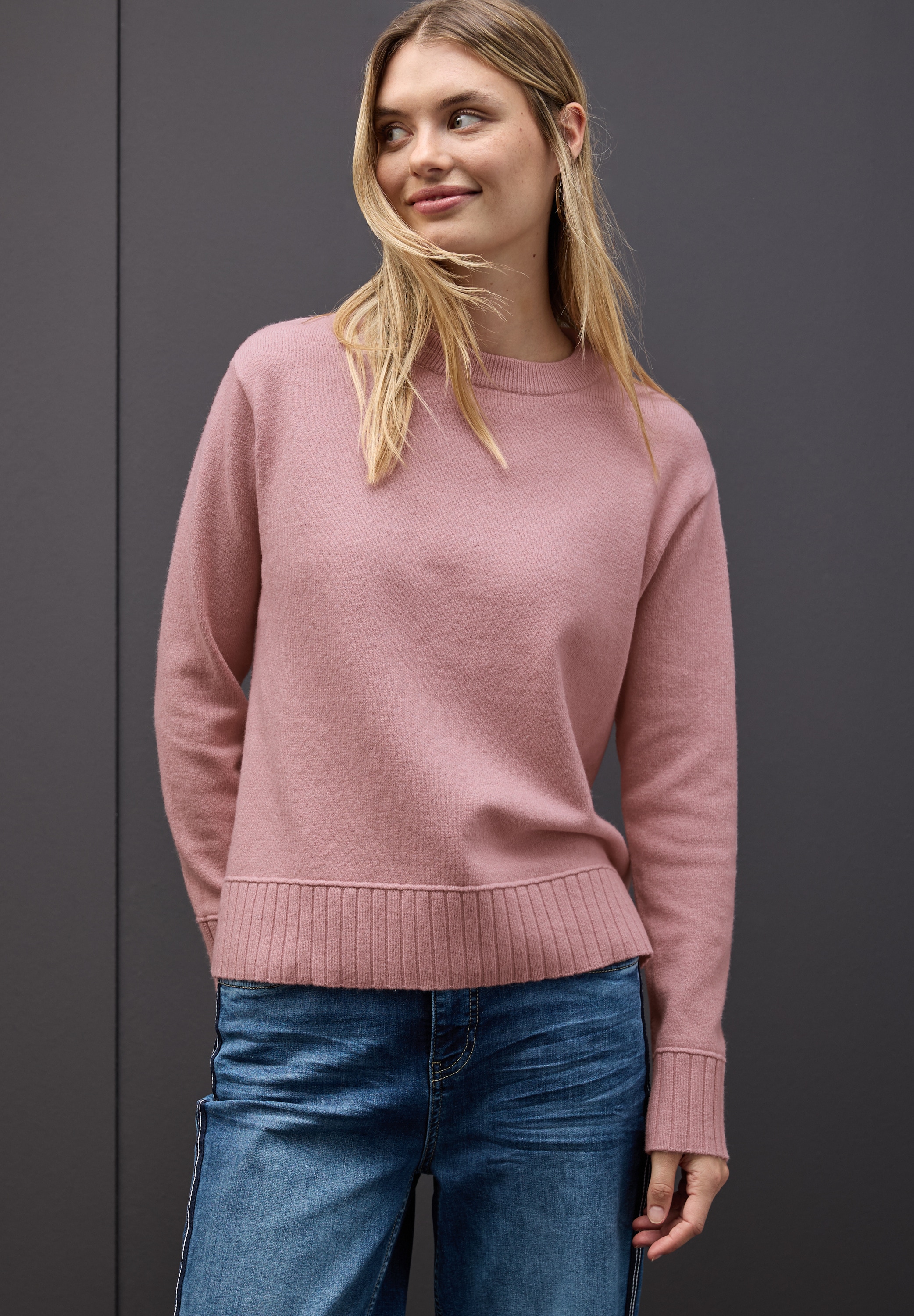 STREET ONE Rundhalspullover mit Rippbündchen