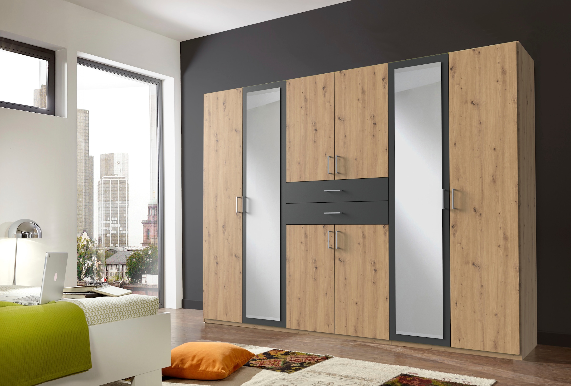 Wimex Kleiderschrank »Diver Drehtürenschrank mit Spiegel, 180, 225 o. 270cm breit«, Bestseller Schlafzimmerschrank wahlweise 3 Innenausstattungen