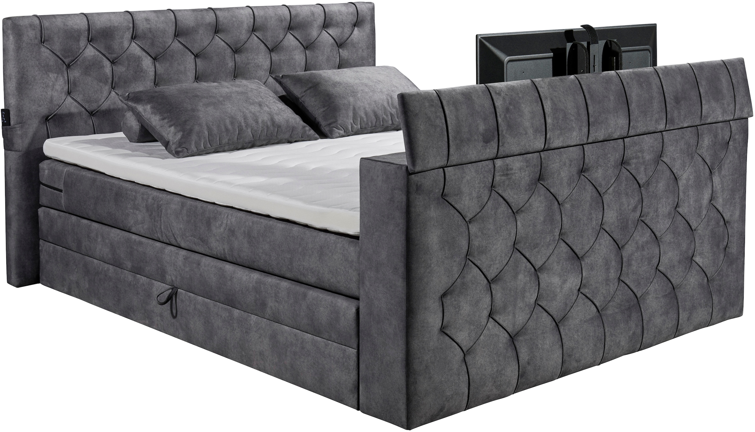 ED EXCITING DESIGN Lit boxspring »Springdale« mit Bettkasten, motorisierter TV-Halterung, Duo-Matratze (H3/H4)