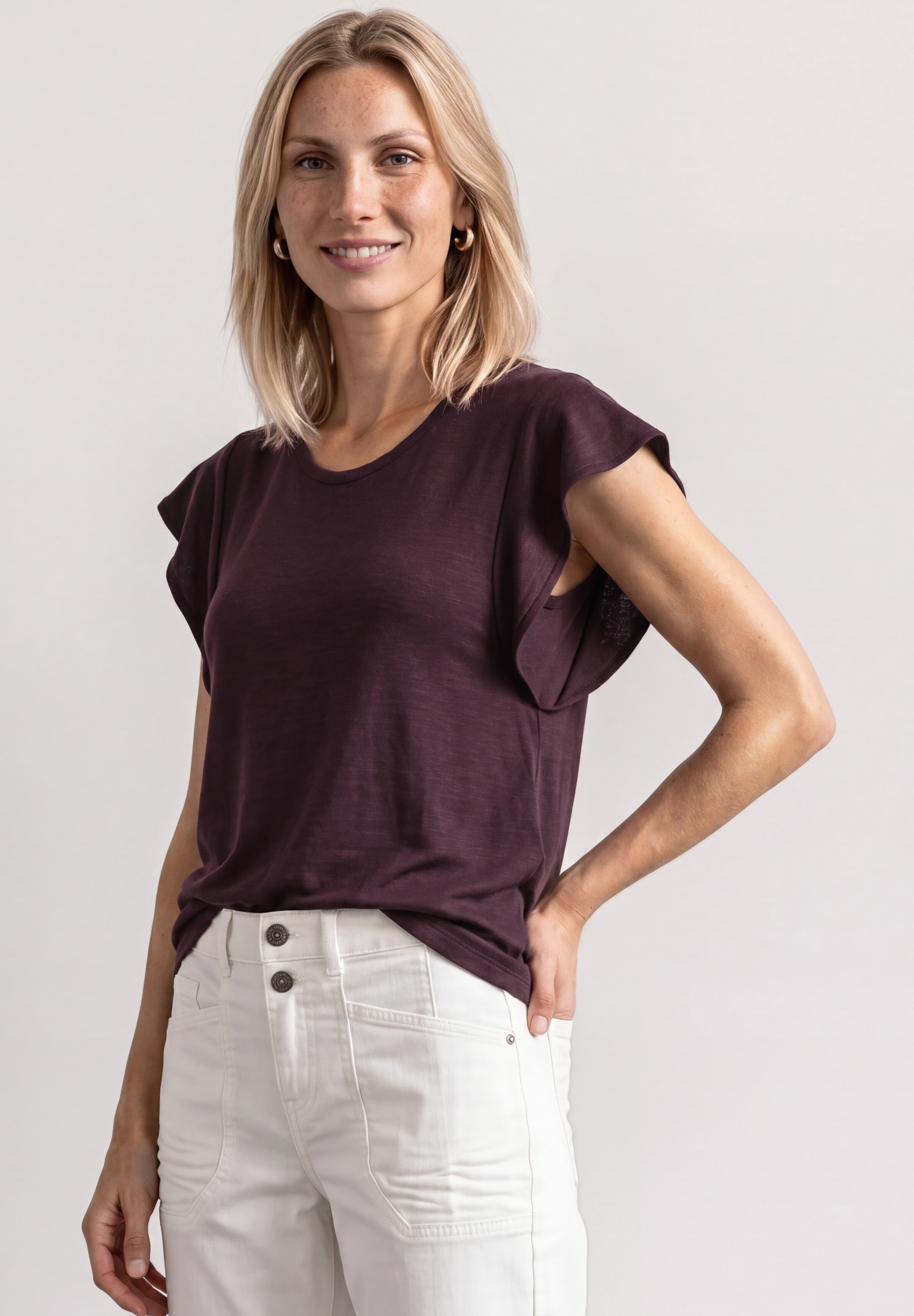 Image of STREET ONE Shirttop Sommershirt mit kurzen Volant-Ärmeln